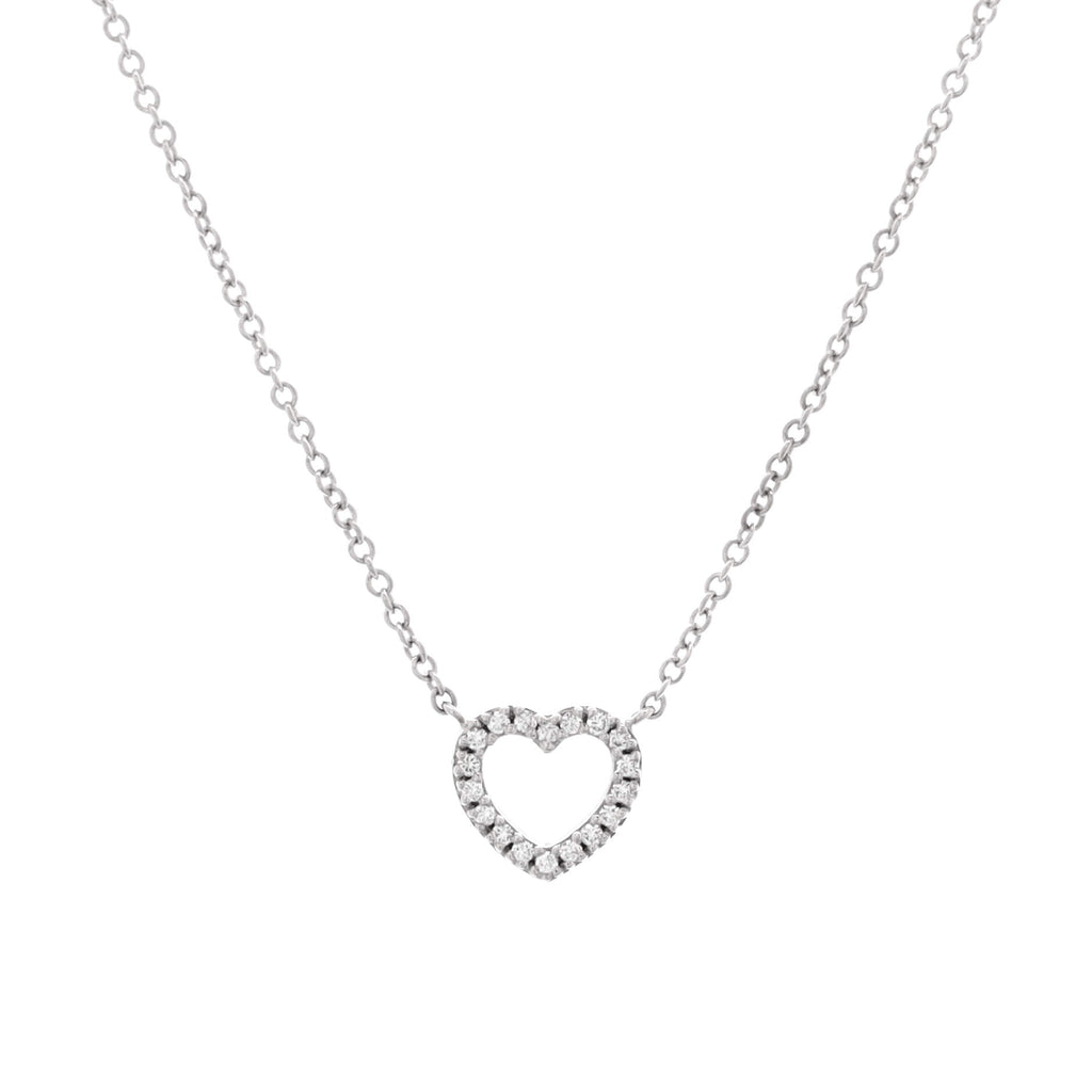 Metro Open Heart Pendant Necklace 18K White Gold and Diamonds Mini