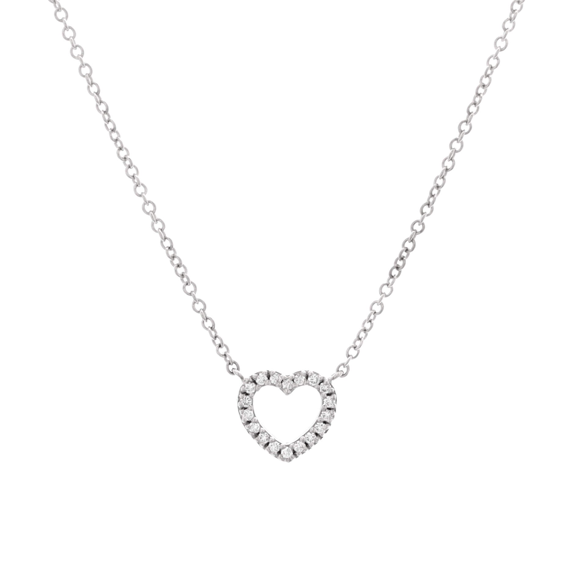 Metro Open Heart Pendant Necklace 18K White Gold and Diamonds Mini