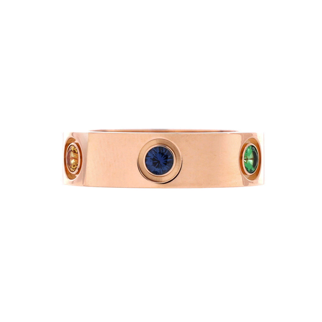 Love 6 Stone Band Ring 18K Rose Gold with Sapphires, Garnets and Amethyst