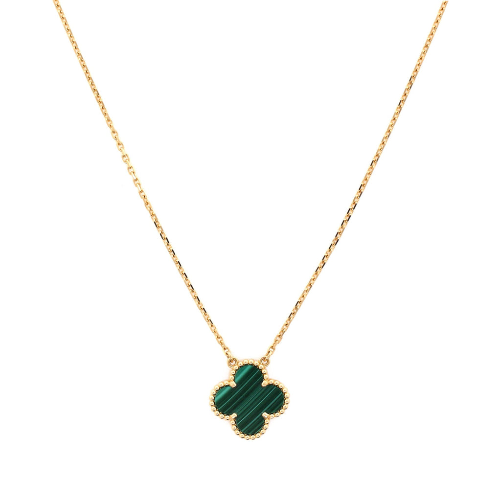 Vintage Alhambra Pendant Necklace 18K Yellow Gold and Malachite