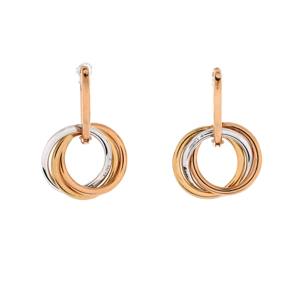 Trinity Hoop Dangle Earrings 18K Tricolor Gold with Diamonds