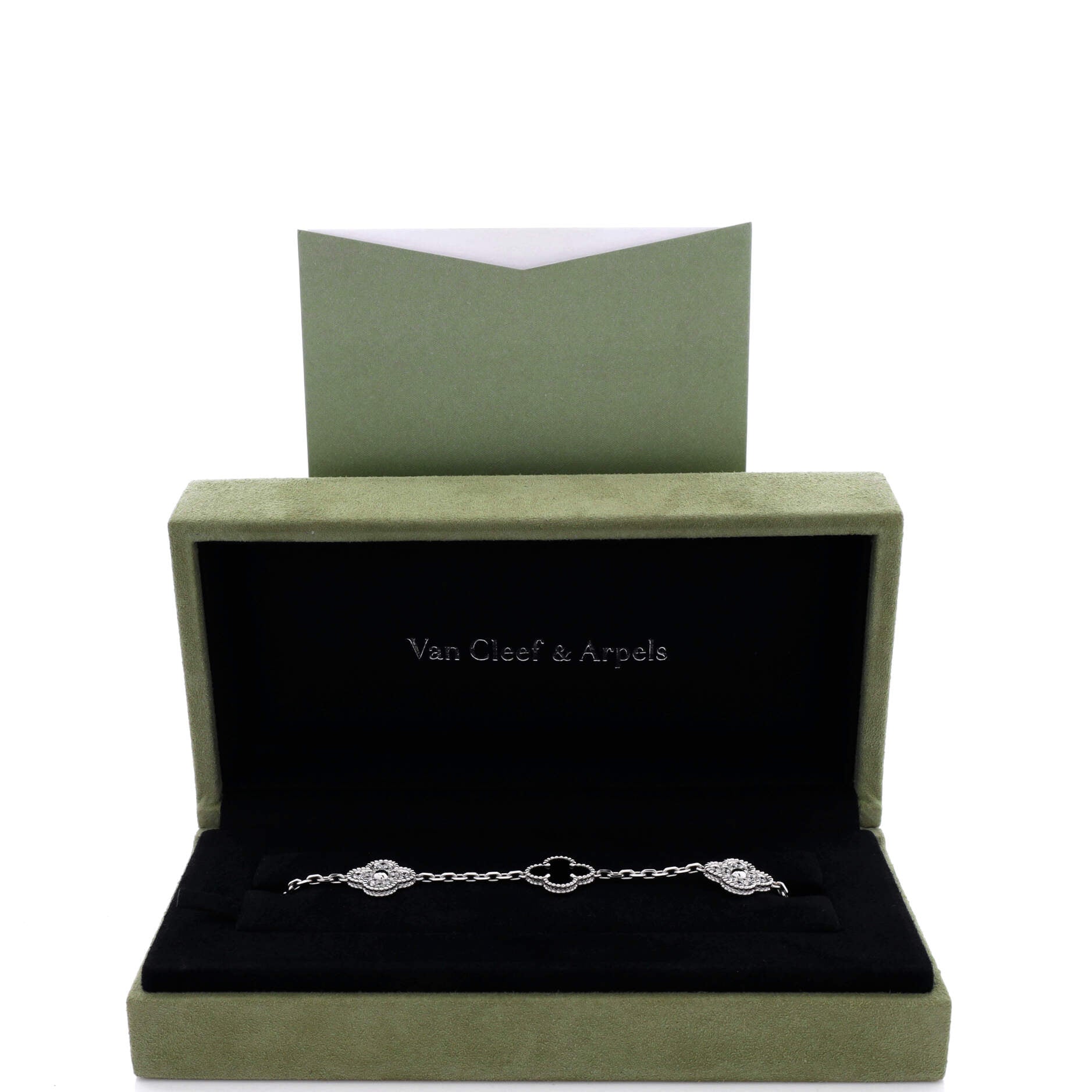 Vintage Alhambra 5 Motifs Bracelet 18K White Gold and Onyx with Diamonds