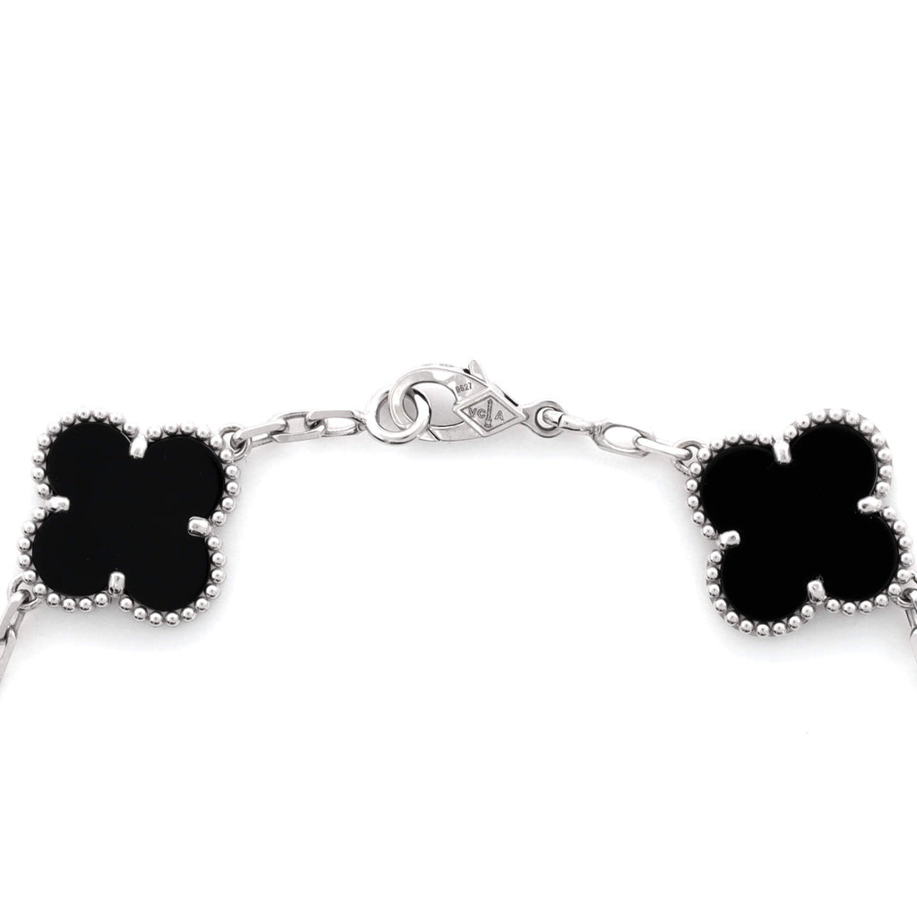 Vintage Alhambra 5 Motifs Bracelet 18K White Gold and Onyx with Diamonds