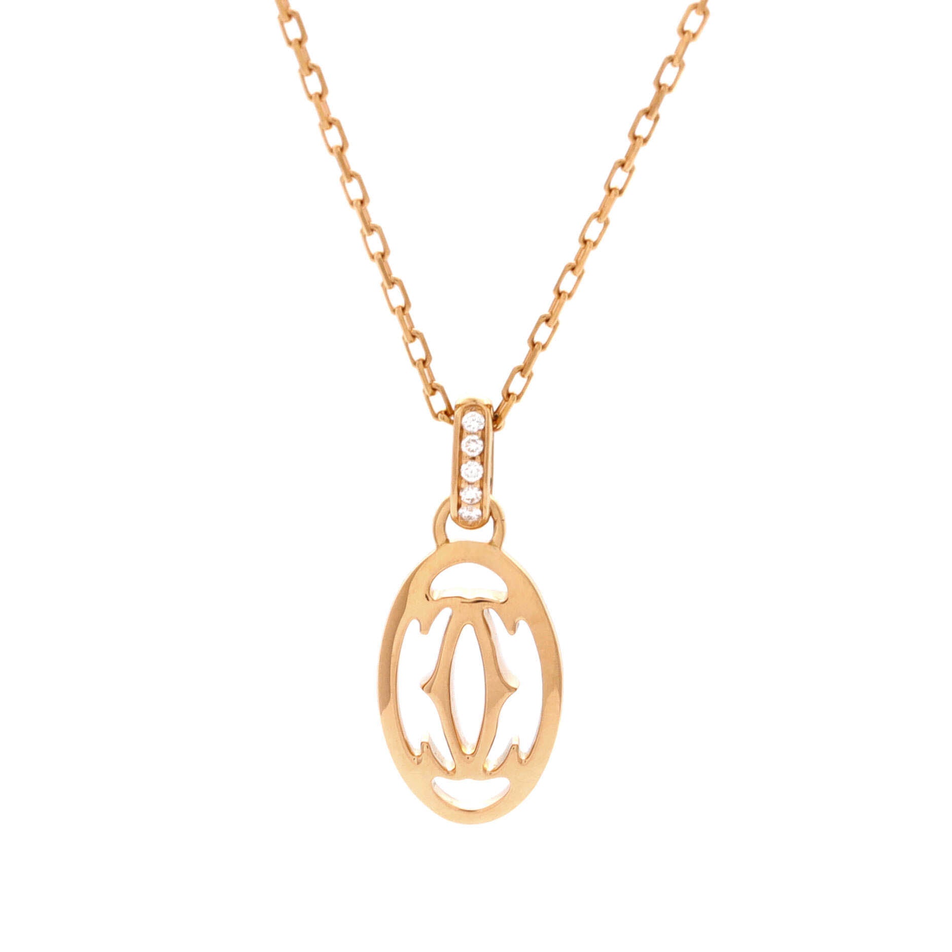 Logo Double C Pendant Necklace 18K Rose Gold with Diamonds