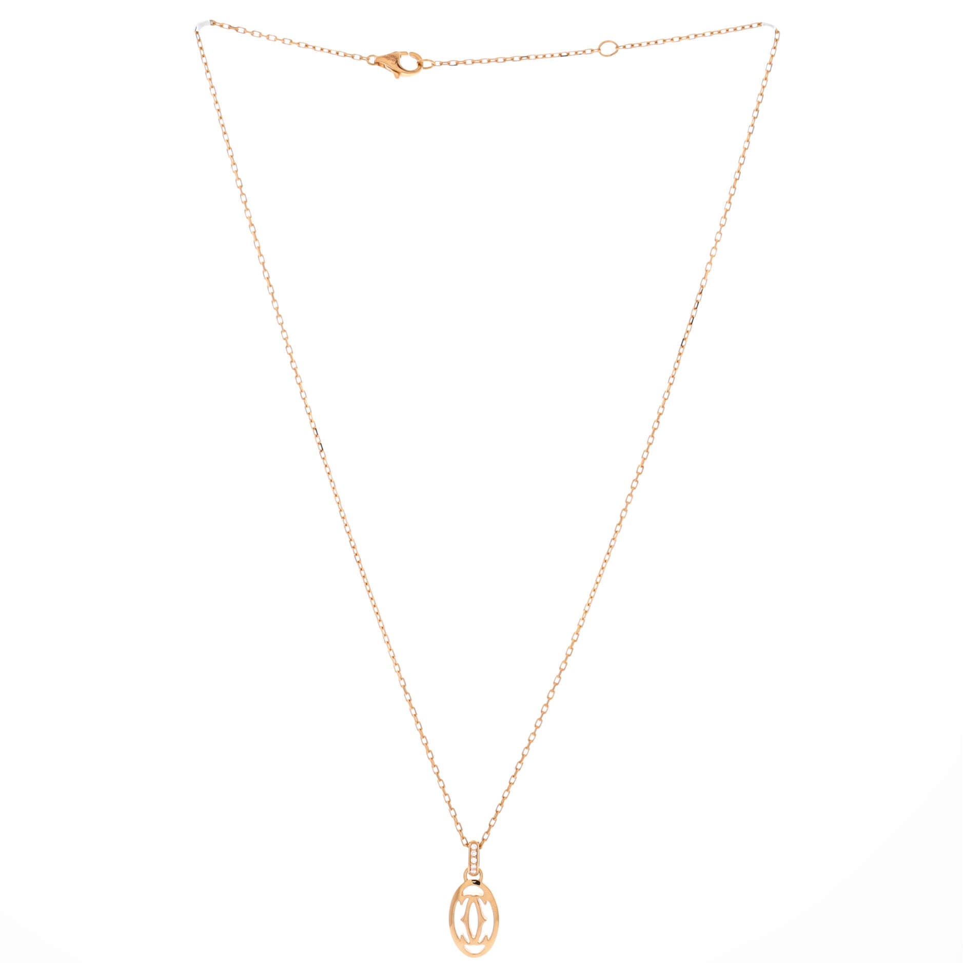 Logo Double C Pendant Necklace 18K Rose Gold with Diamonds
