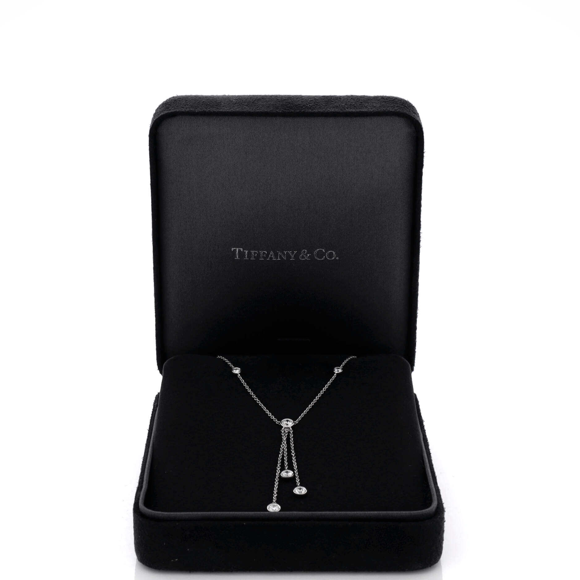 By The Yard Lavalier 14 Diamond Station Pendant Necklace Platinum with Diamonds