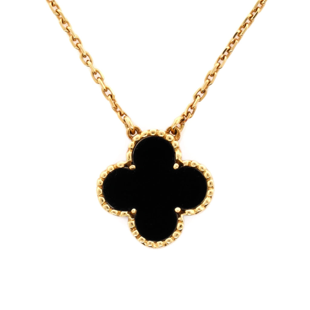 Vintage Alhambra Pendant Necklace 18K Yellow Gold and Onyx