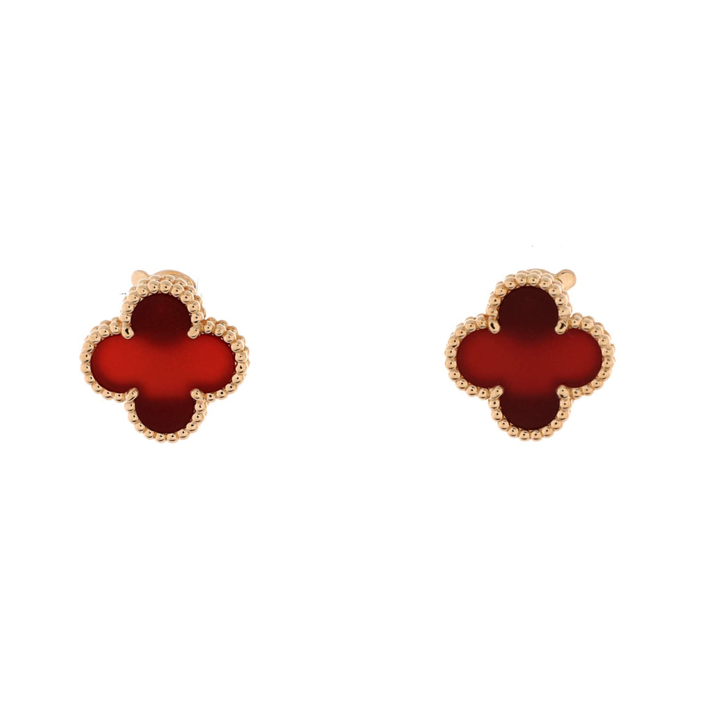 Vintage Alhambra Earrings 18K Yellow Gold and Carnelian