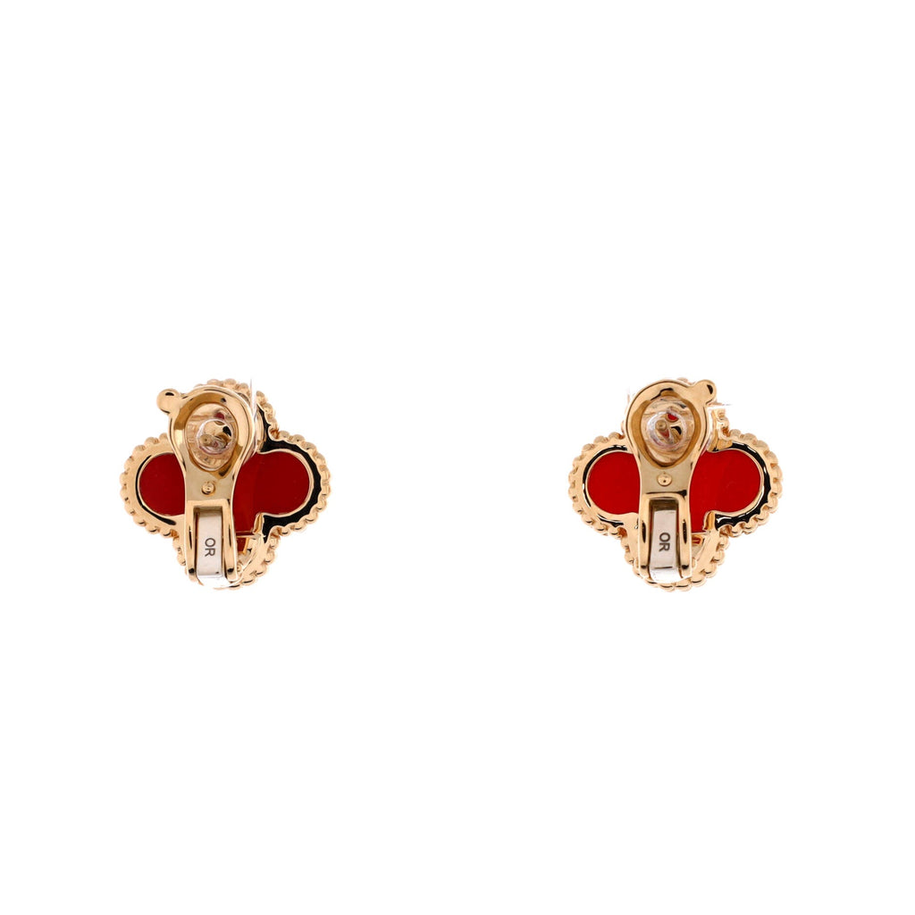 Vintage Alhambra Earrings 18K Yellow Gold and Carnelian