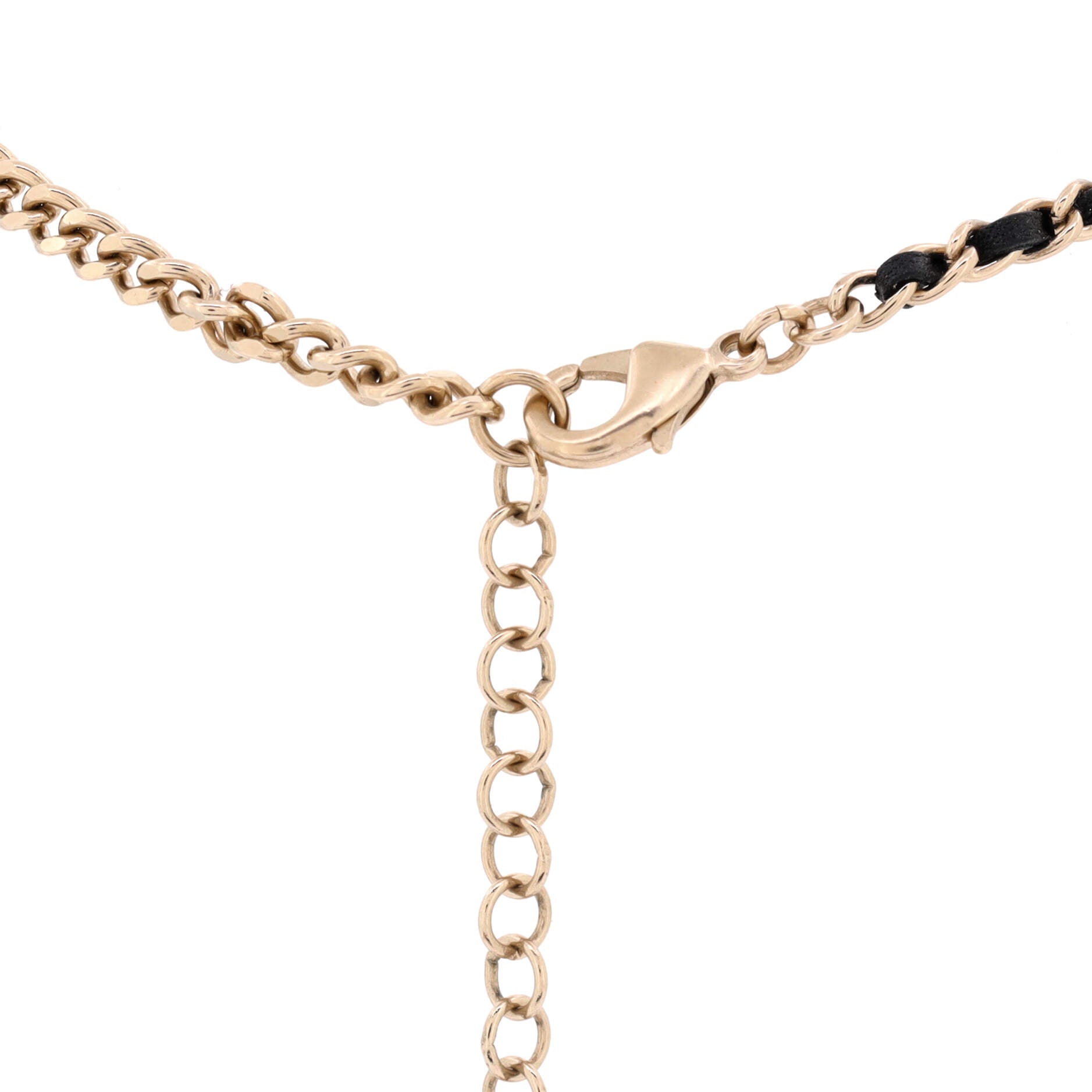 Double CC Chain Choker Necklace Metal with Leather and Crystals