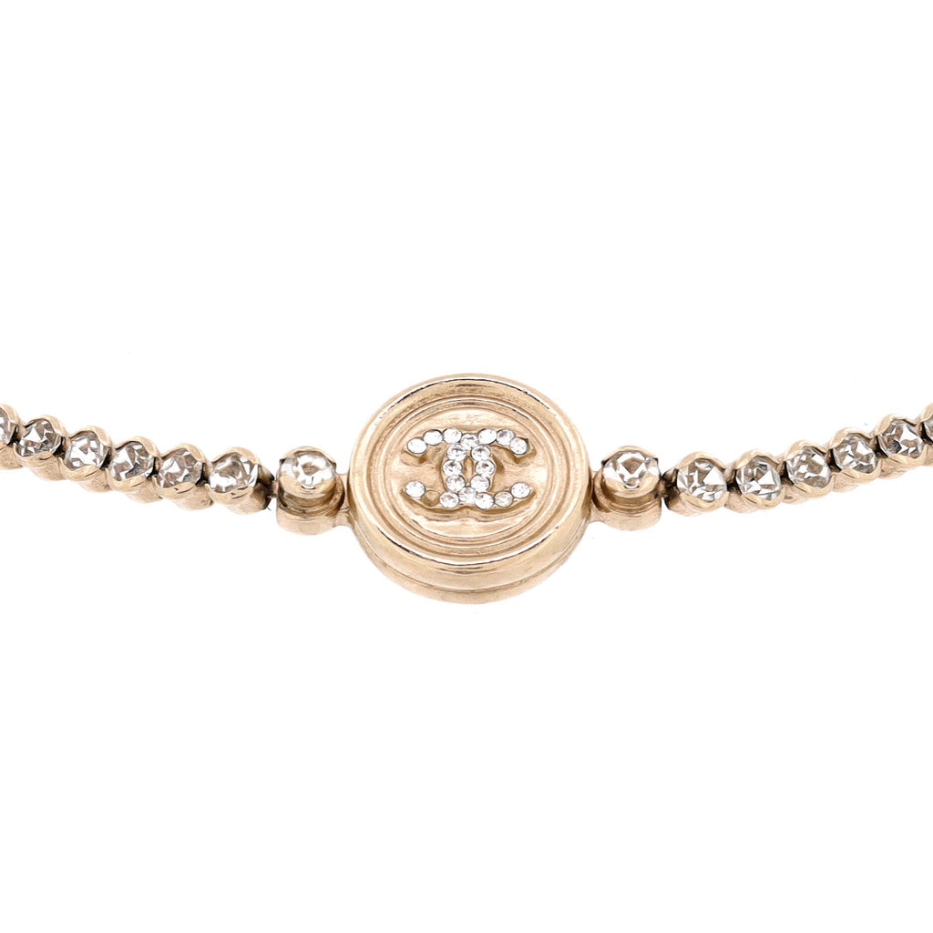 CC Round Button Choker Necklace Metal with Crystals