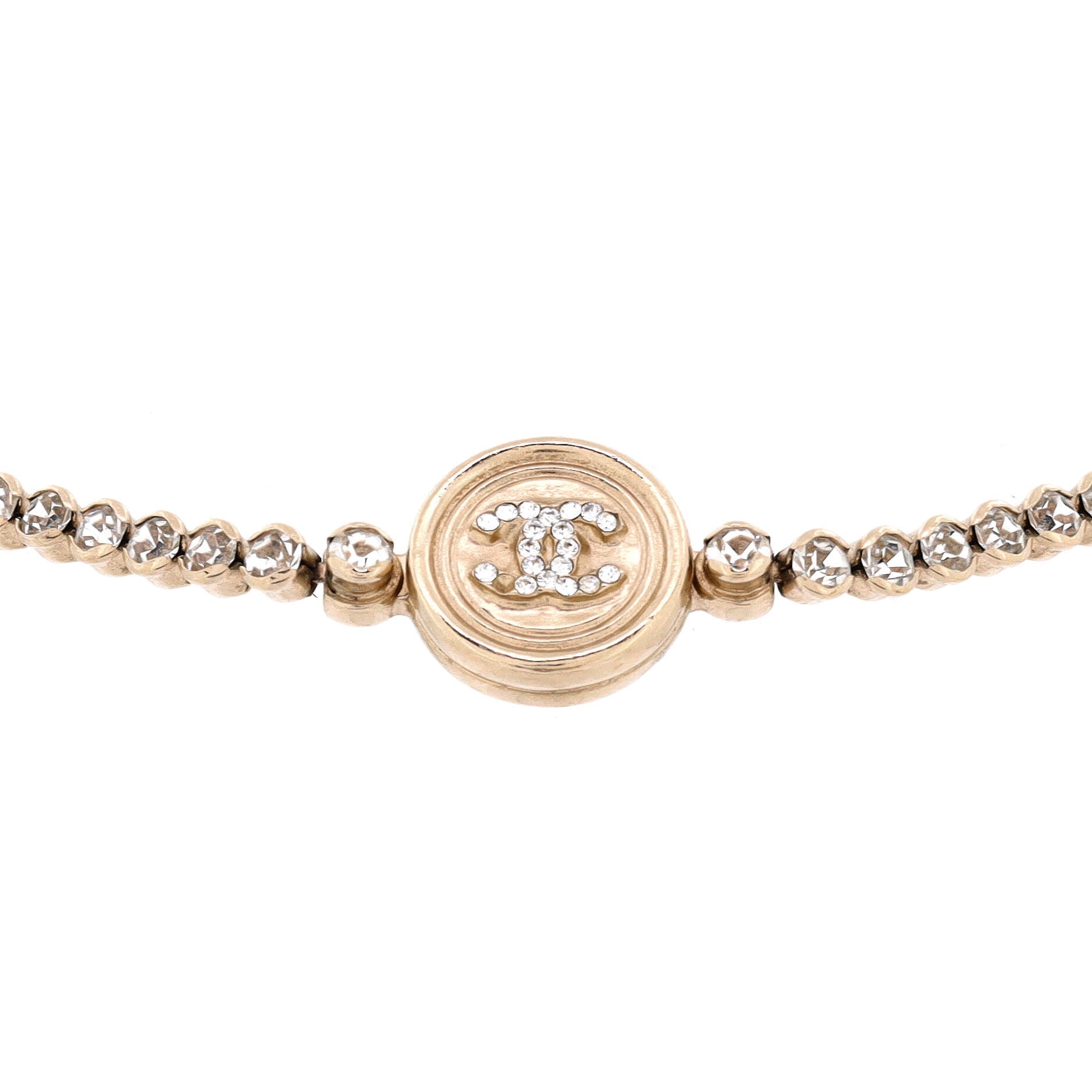 CC Round Button Choker Necklace Metal with Crystals