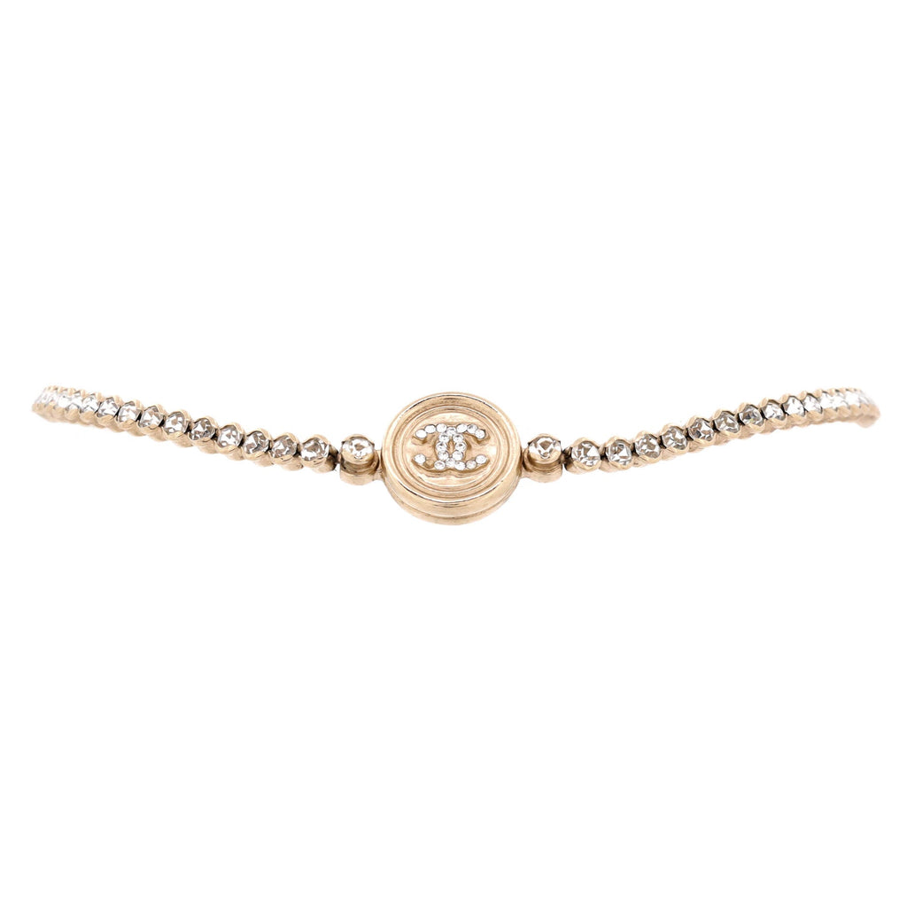 CC Round Button Choker Necklace Metal with Crystals