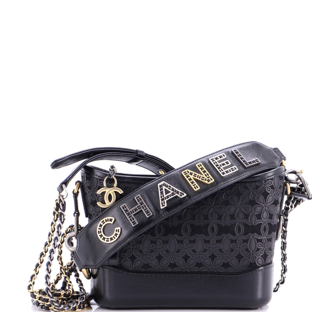 Gabrielle Hobo with Logo Handle Laser Cut Calfskin and Wool Felt Small
