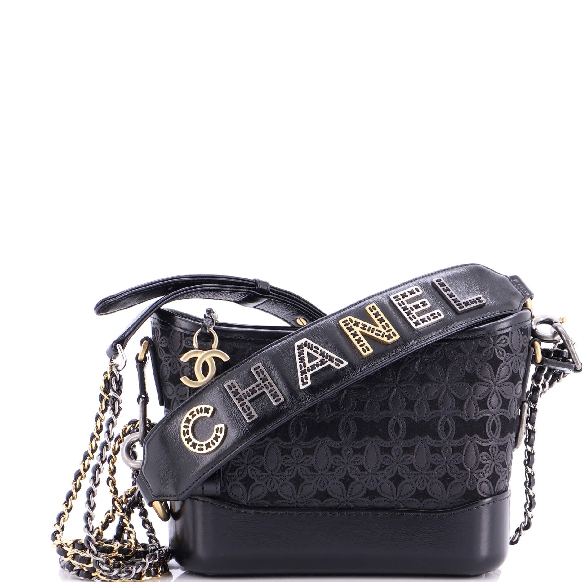 Gabrielle Hobo with Logo Handle Laser Cut Calfskin and Wool Felt Small