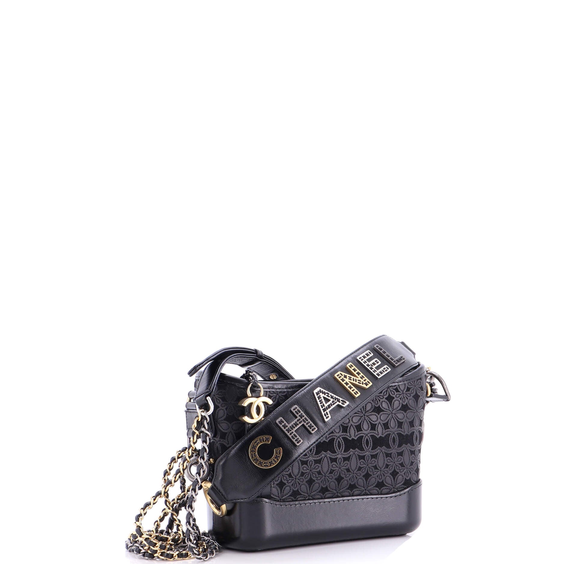 Gabrielle Hobo with Logo Handle Laser Cut Calfskin and Wool Felt Small