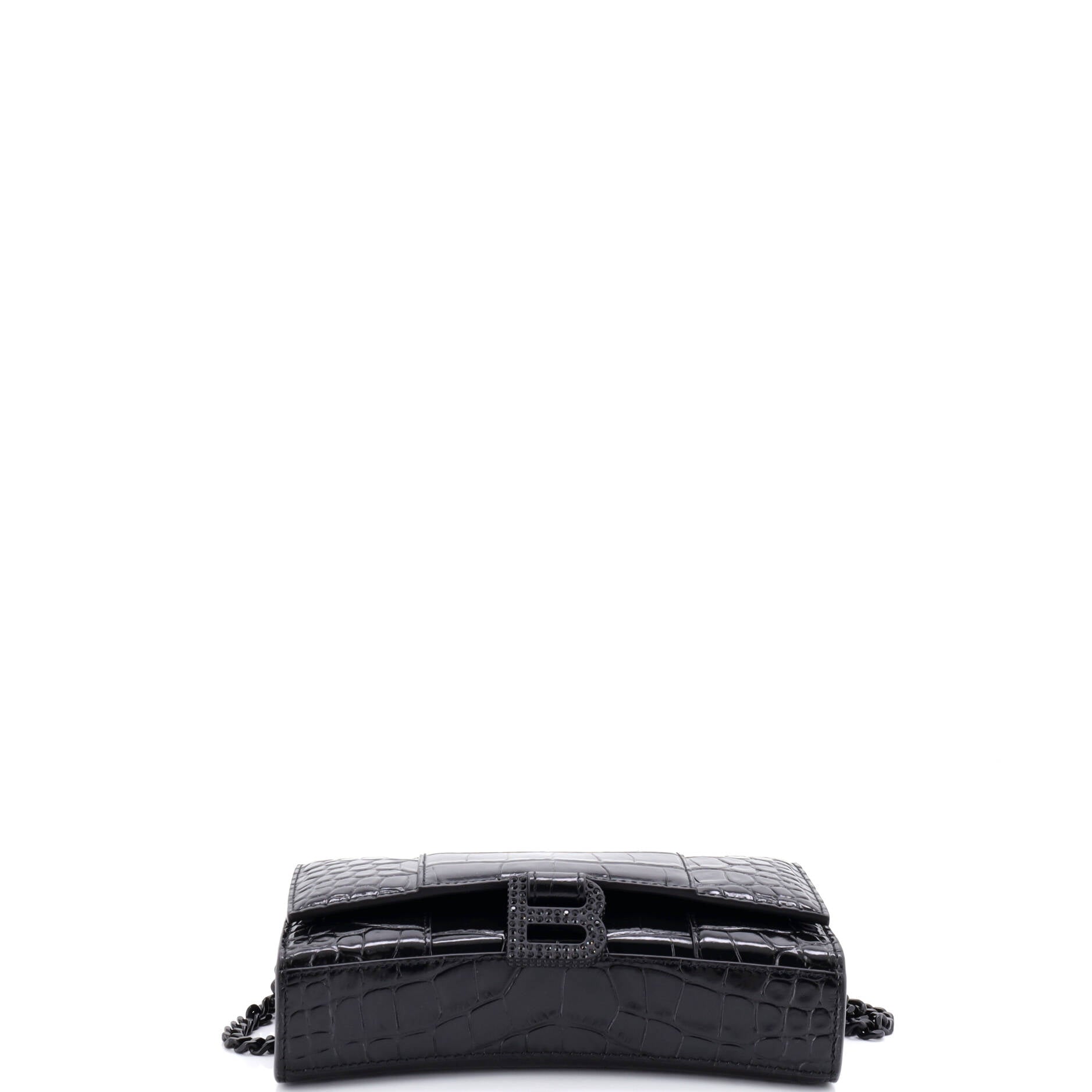 Hourglass Chain Wallet Crocodile Embossed Leather
