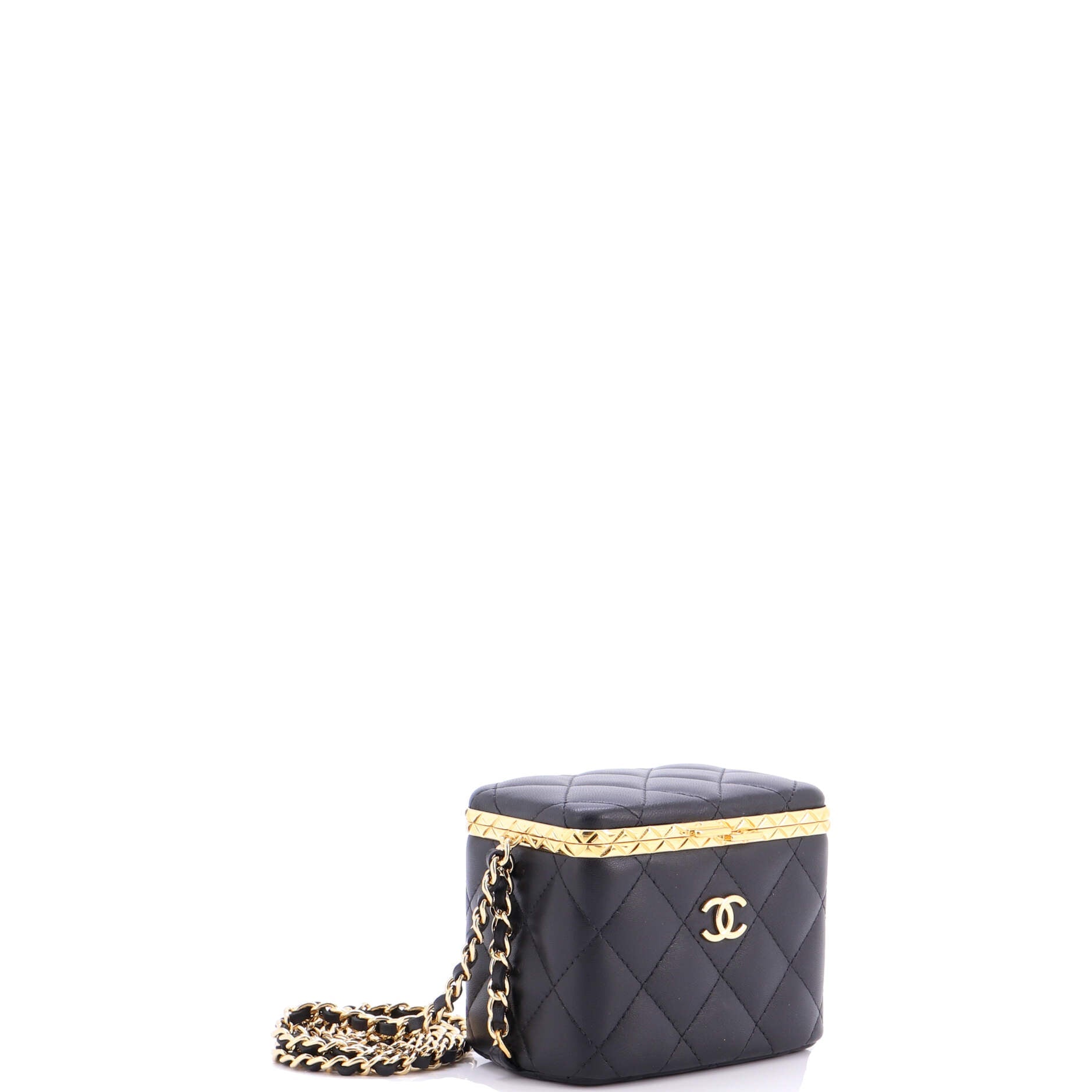 Lock Frame Vanity Case with Chain Quilted Lambskin Small