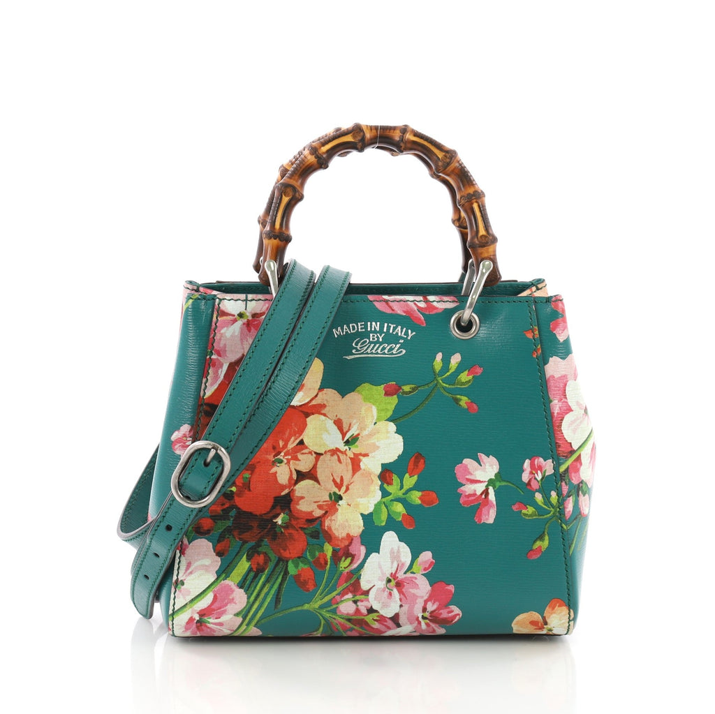 Bamboo Shopper Tote Blooms Print Leather Mini