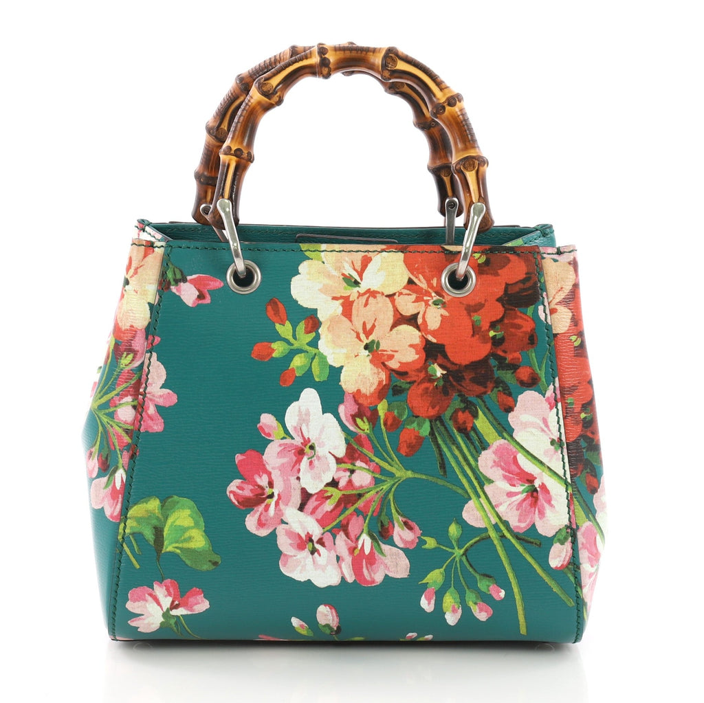 Bamboo Shopper Tote Blooms Print Leather Mini