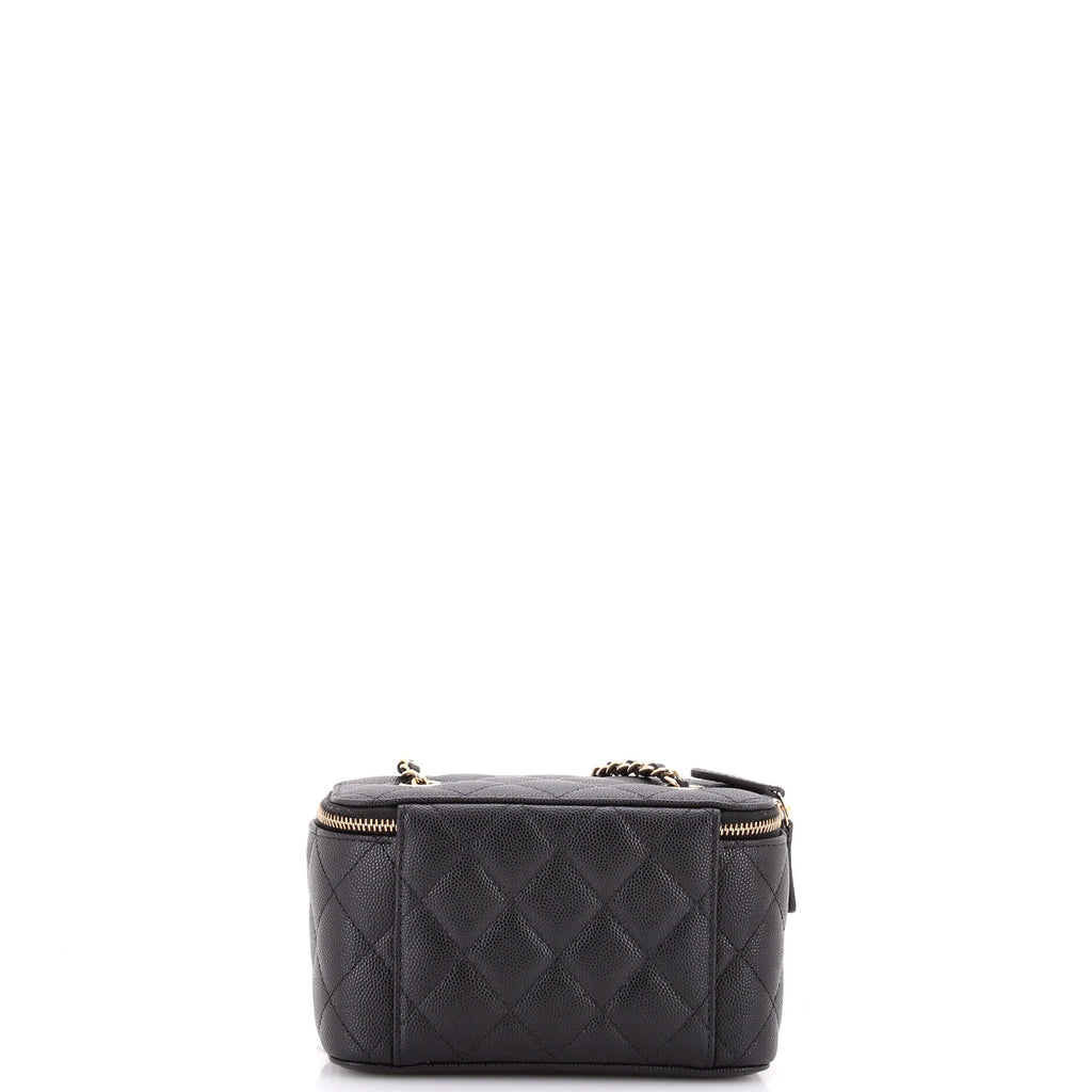Classic Vanity Case with Chain Quilted Caviar Small