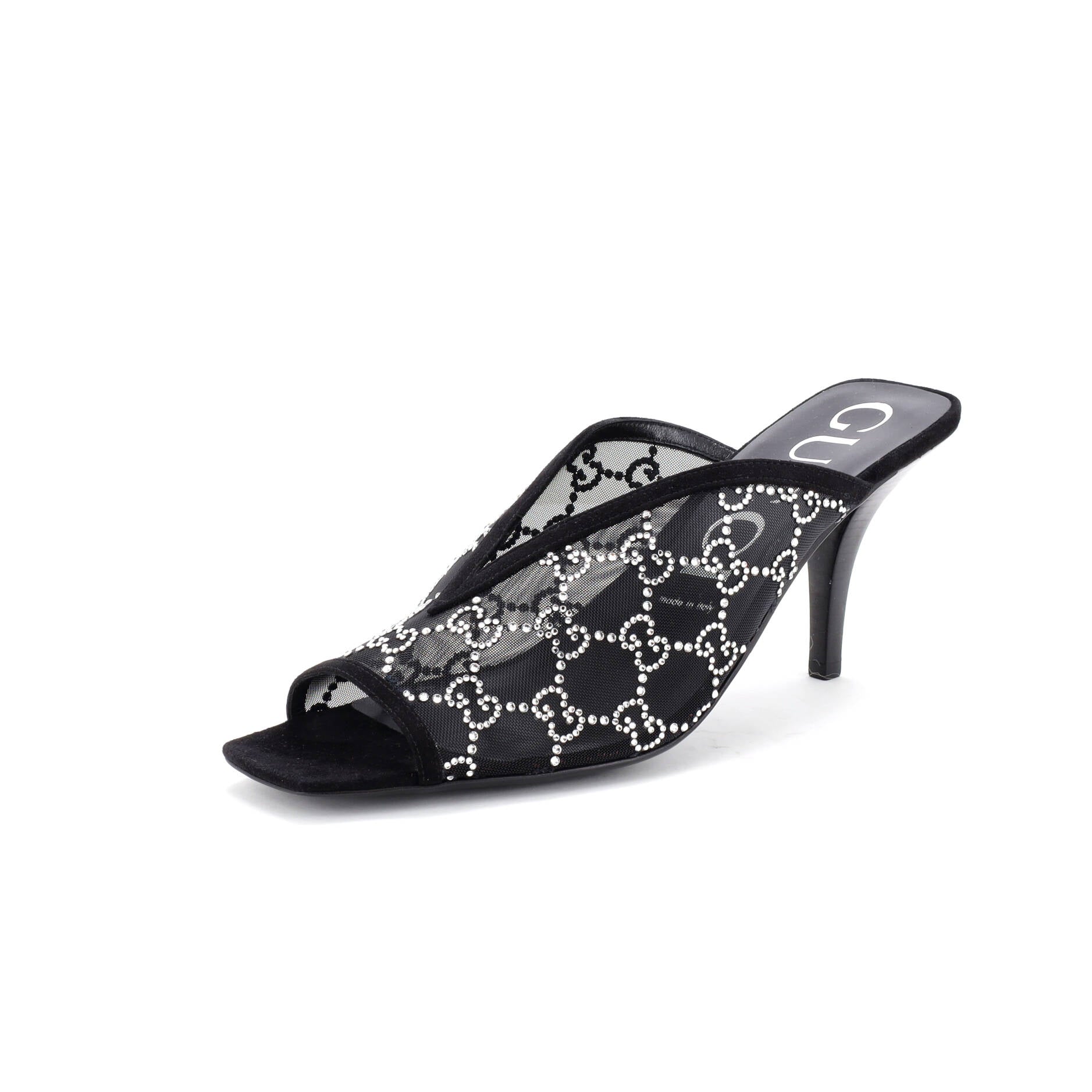 Women's Heeled Mule Sandals Crystal GG Embellished Mesh