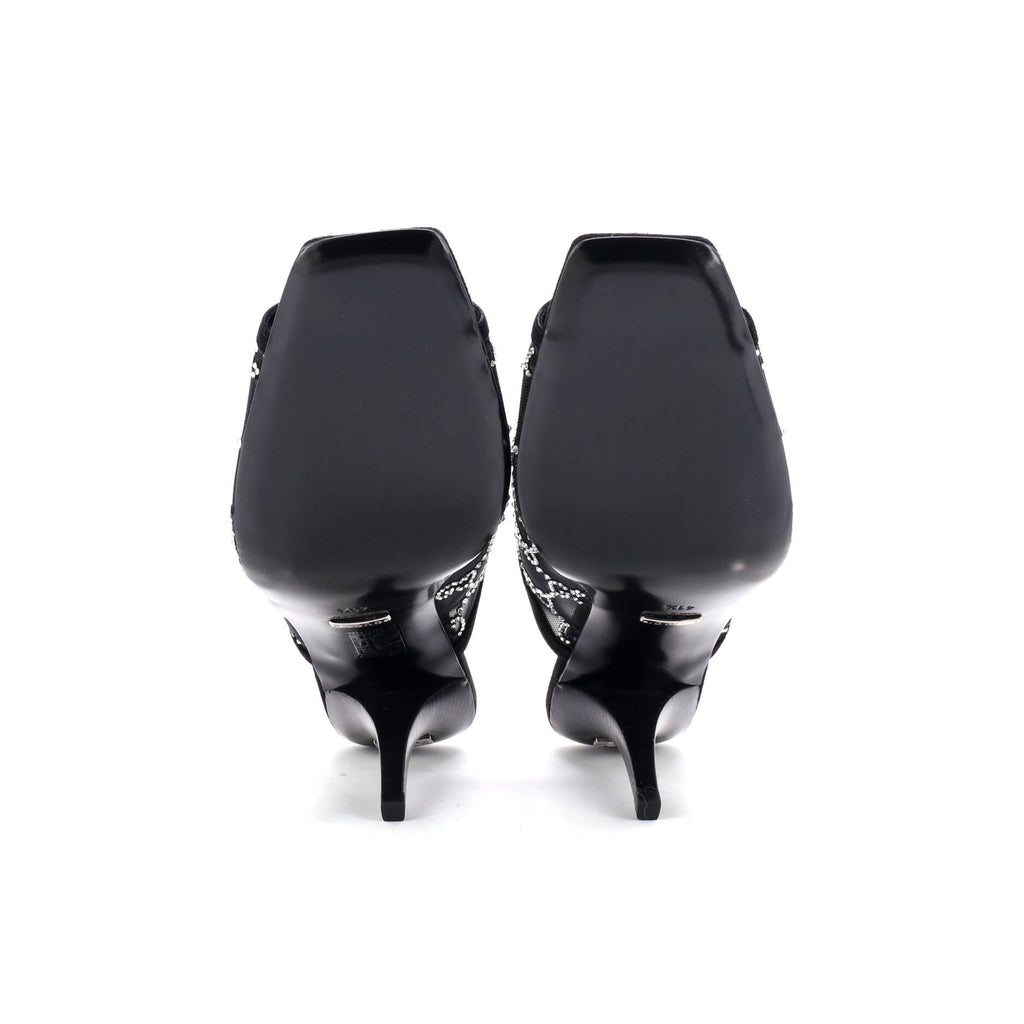 Women's Heeled Mule Sandals Crystal GG Embellished Mesh