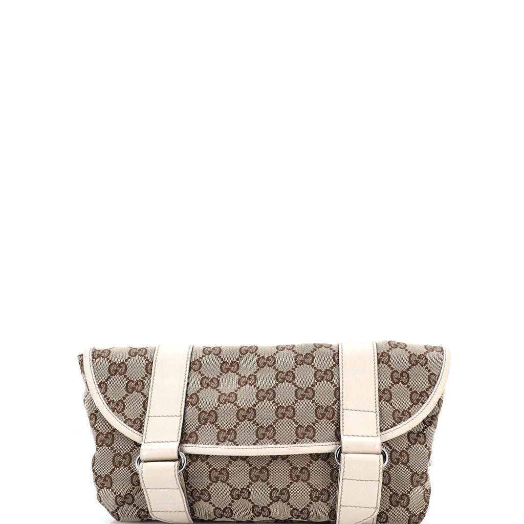 Double Belt Flap Messenger GG Canvas with Perforated Leather Small