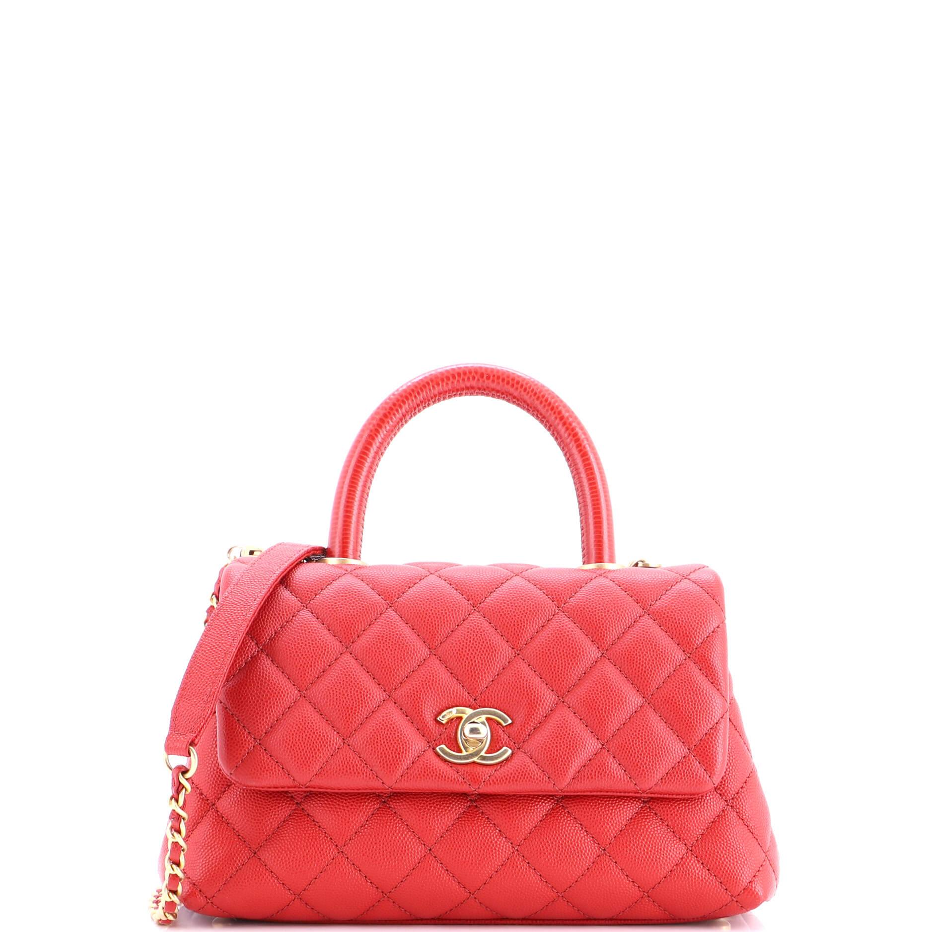 Coco Top Handle Bag Quilted Caviar with Lizard Mini