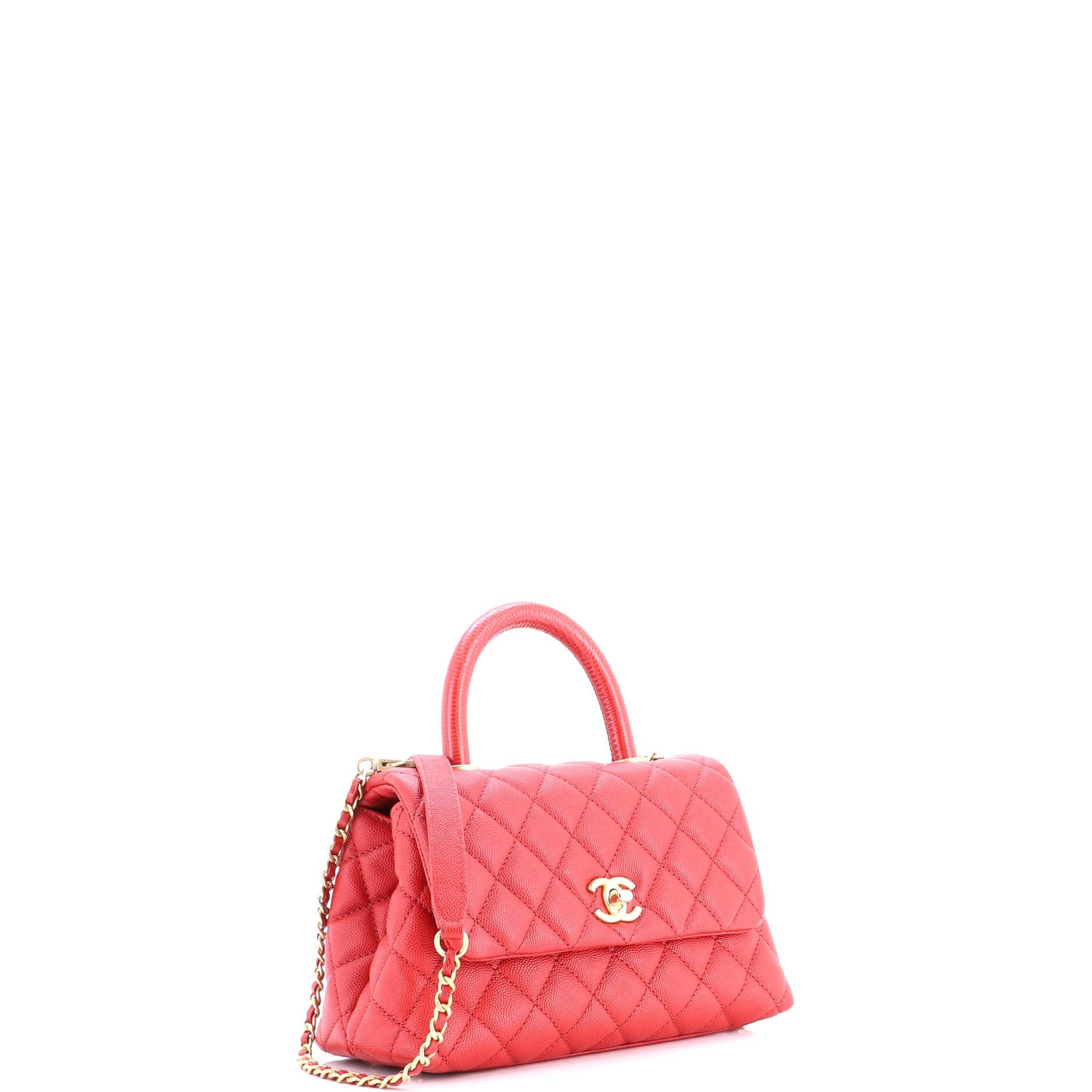 Coco Top Handle Bag Quilted Caviar with Lizard Mini