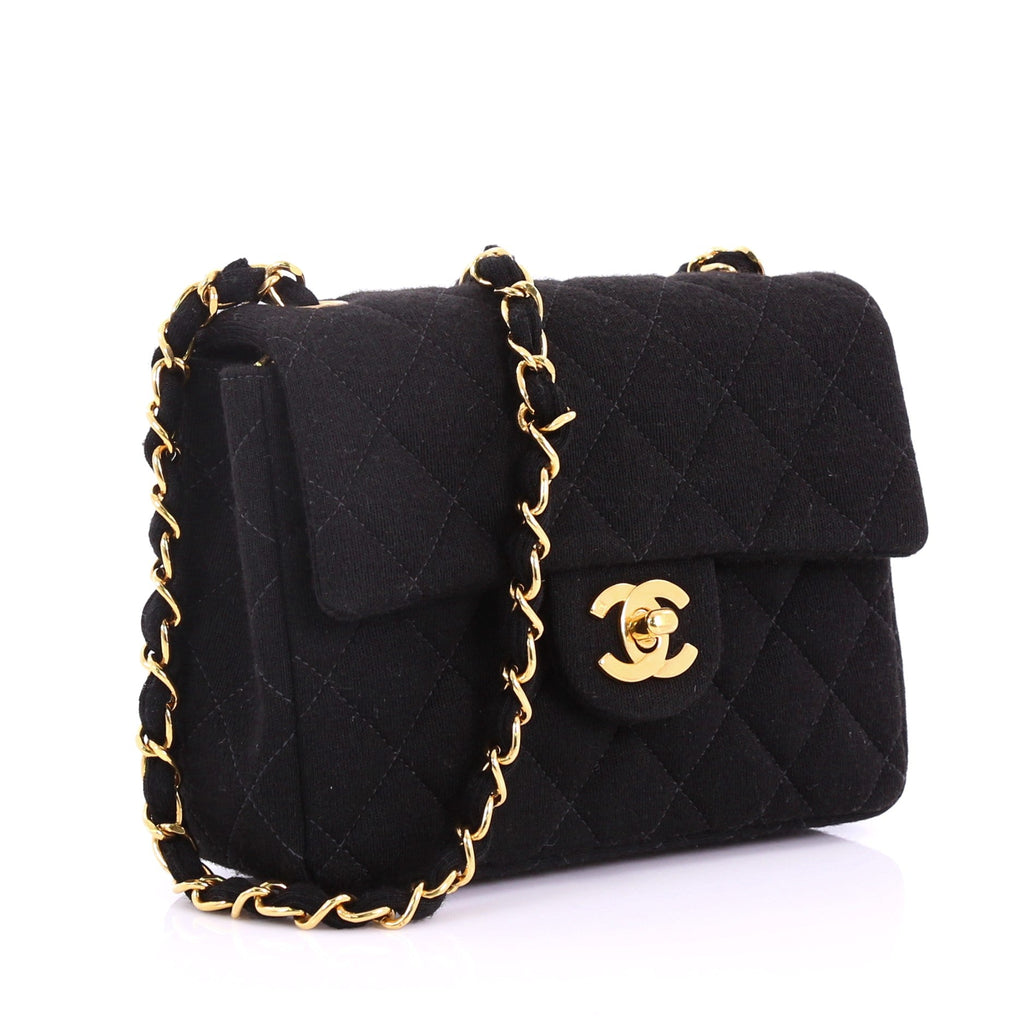Vintage Square Classic Single Flap Bag Quilted Jersey Mini