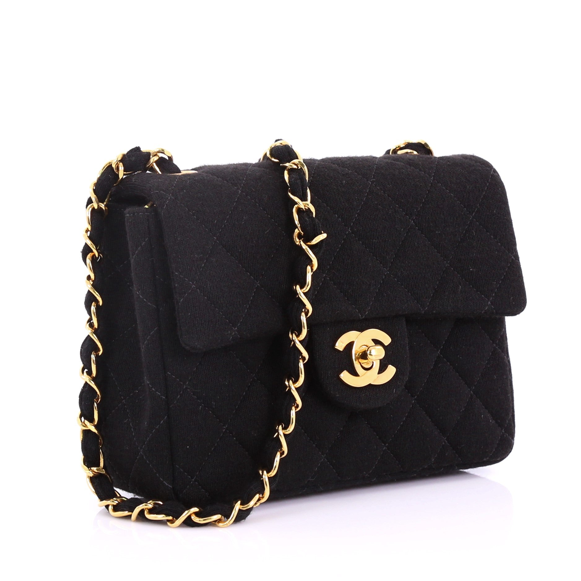 Vintage Square Classic Single Flap Bag Quilted Jersey Mini
