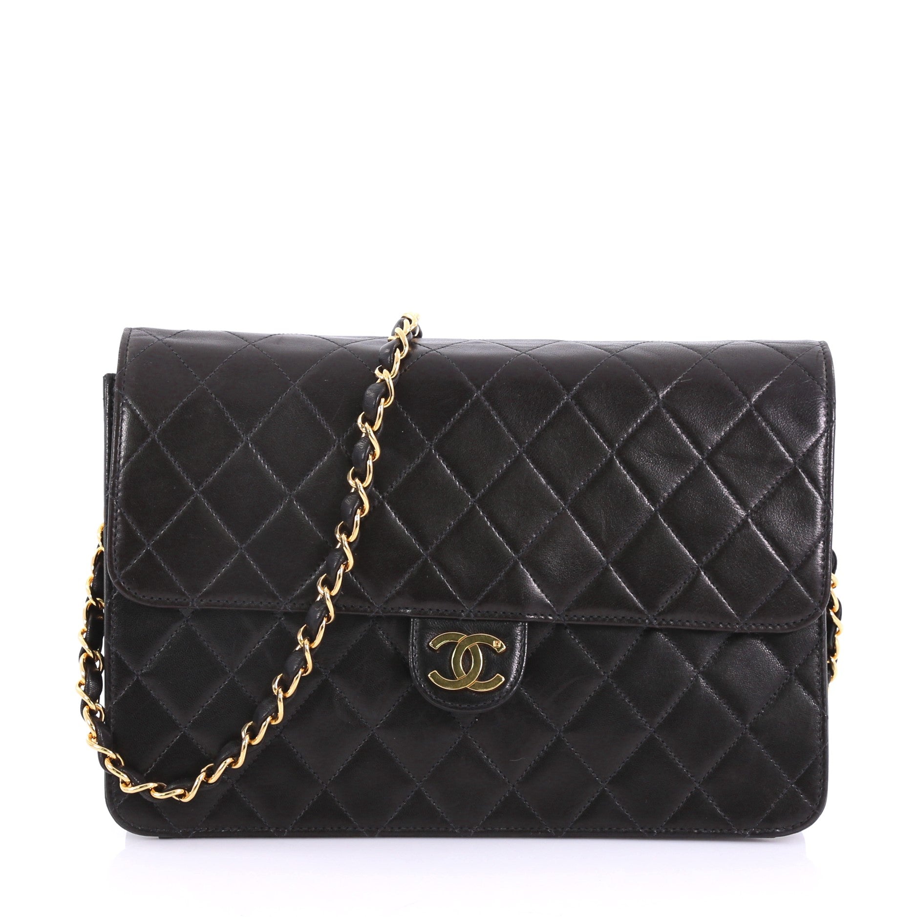 Vintage Clutch with Chain Quilted Leather Medium