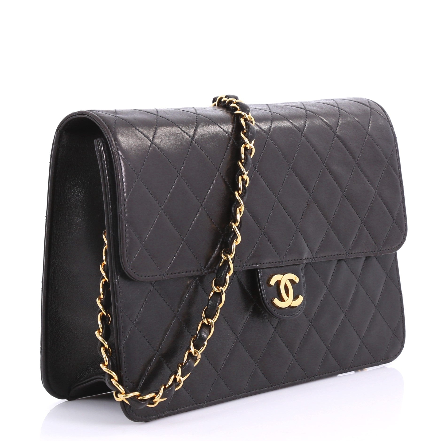 Vintage Clutch with Chain Quilted Leather Medium