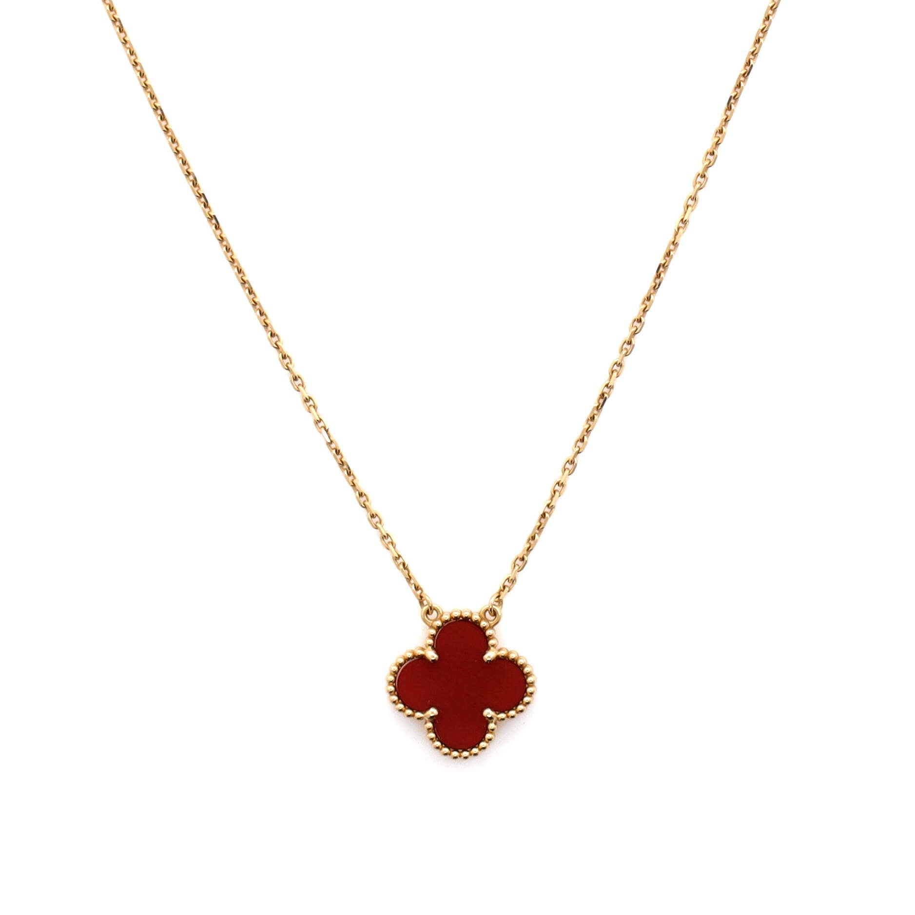 Vintage Alhambra Pendant Necklace 18K Yellow Gold and Carnelian