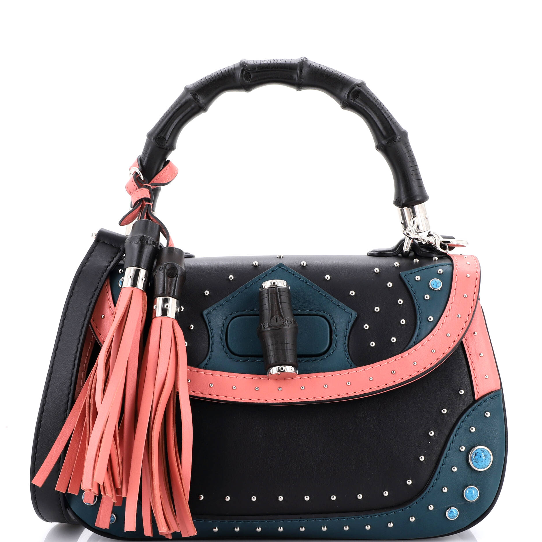 New Bamboo Top Handle Bag Studded Leather Medium