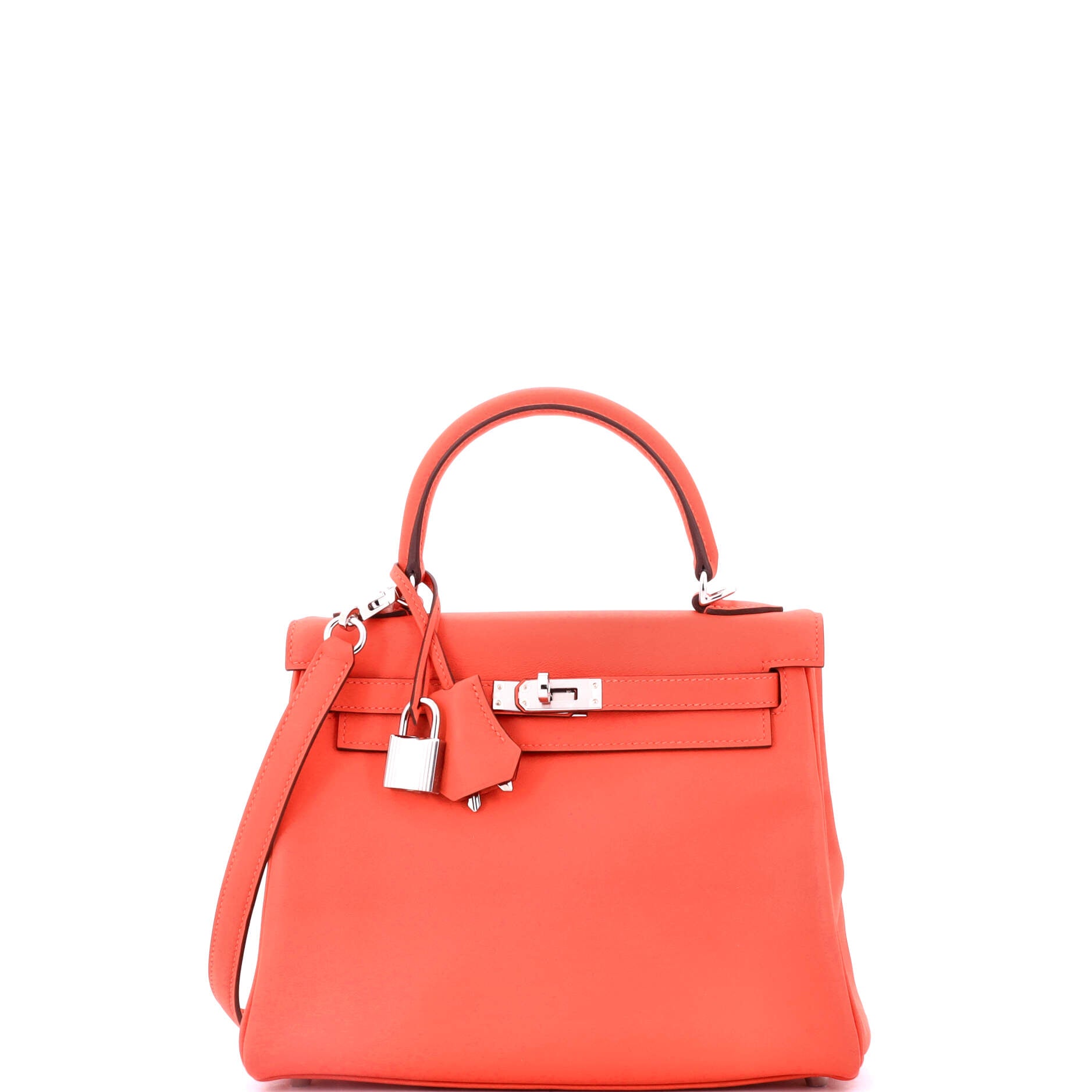 Kelly Handbag Orange Field Swift with Palladium Hardware 25