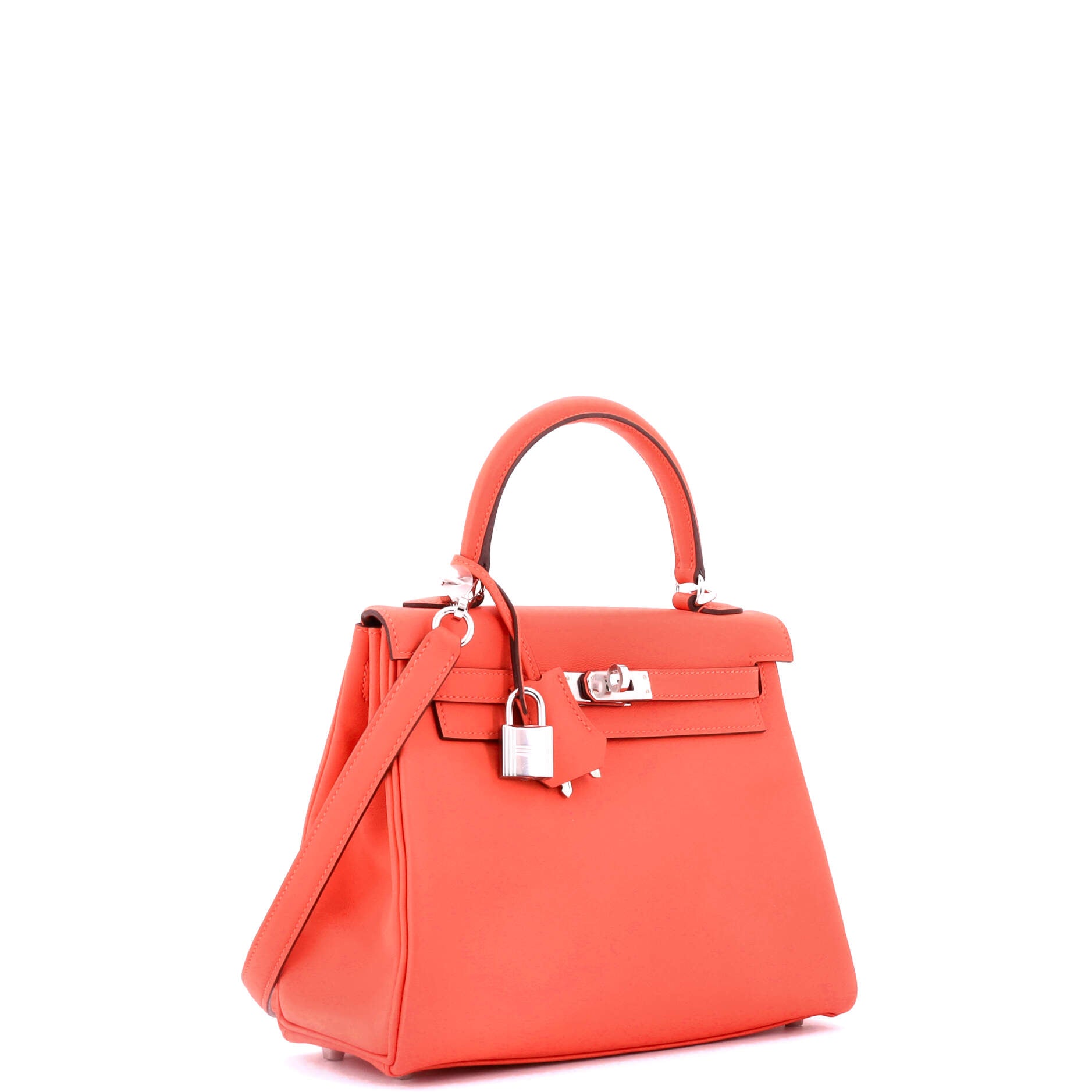 Kelly Handbag Orange Field Swift with Palladium Hardware 25
