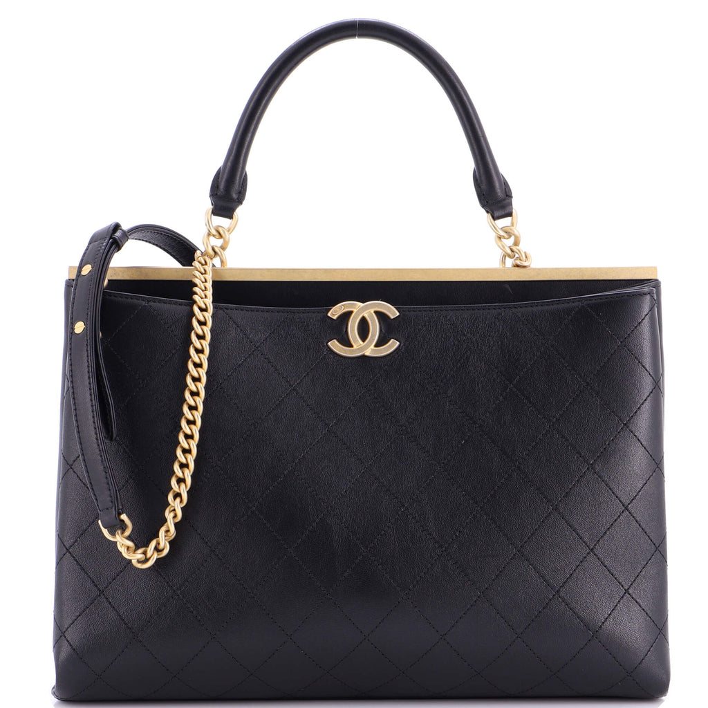Coco Luxe Shopping Tote Quilted Calfskin Large