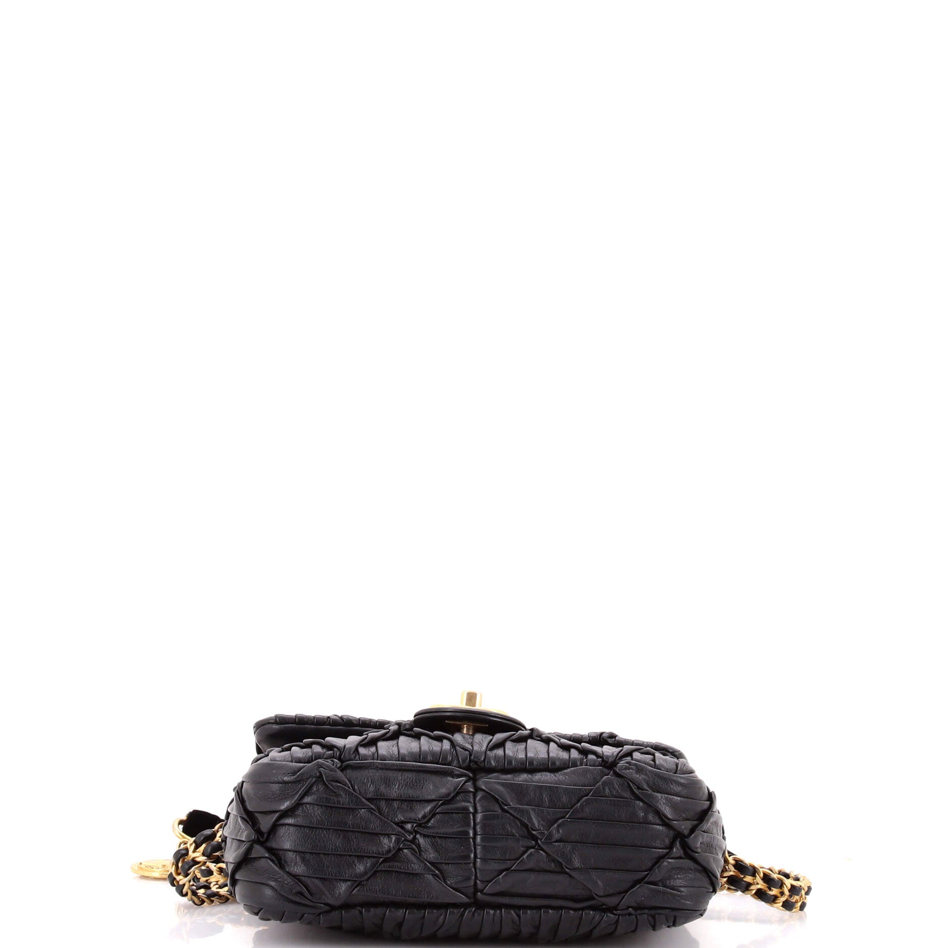 Woven Strap Medallion Chain Flap Bag Quilted Pleated Calfskin Small