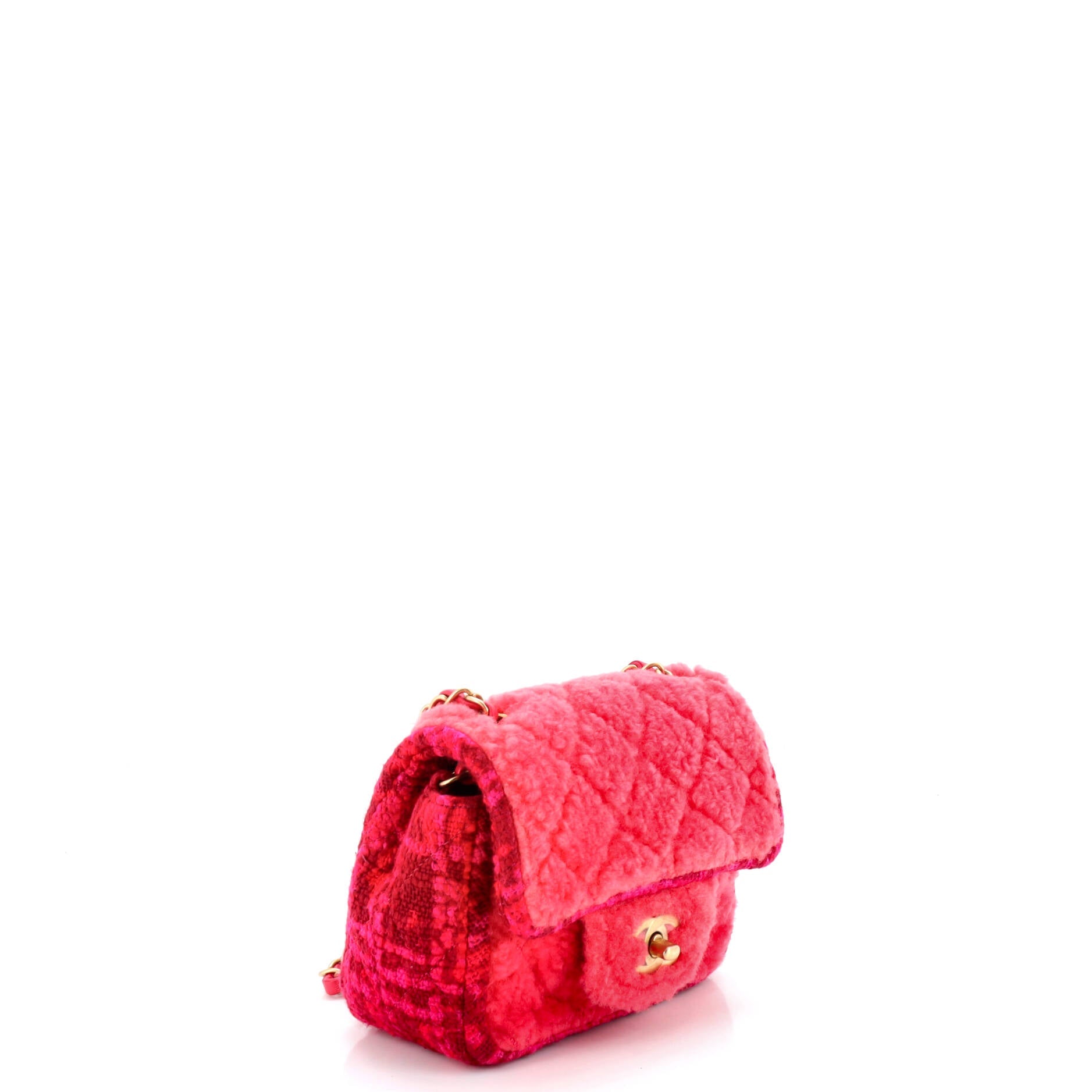Square Classic Single Flap Bag Quilted Shearling and Tweed Mini
