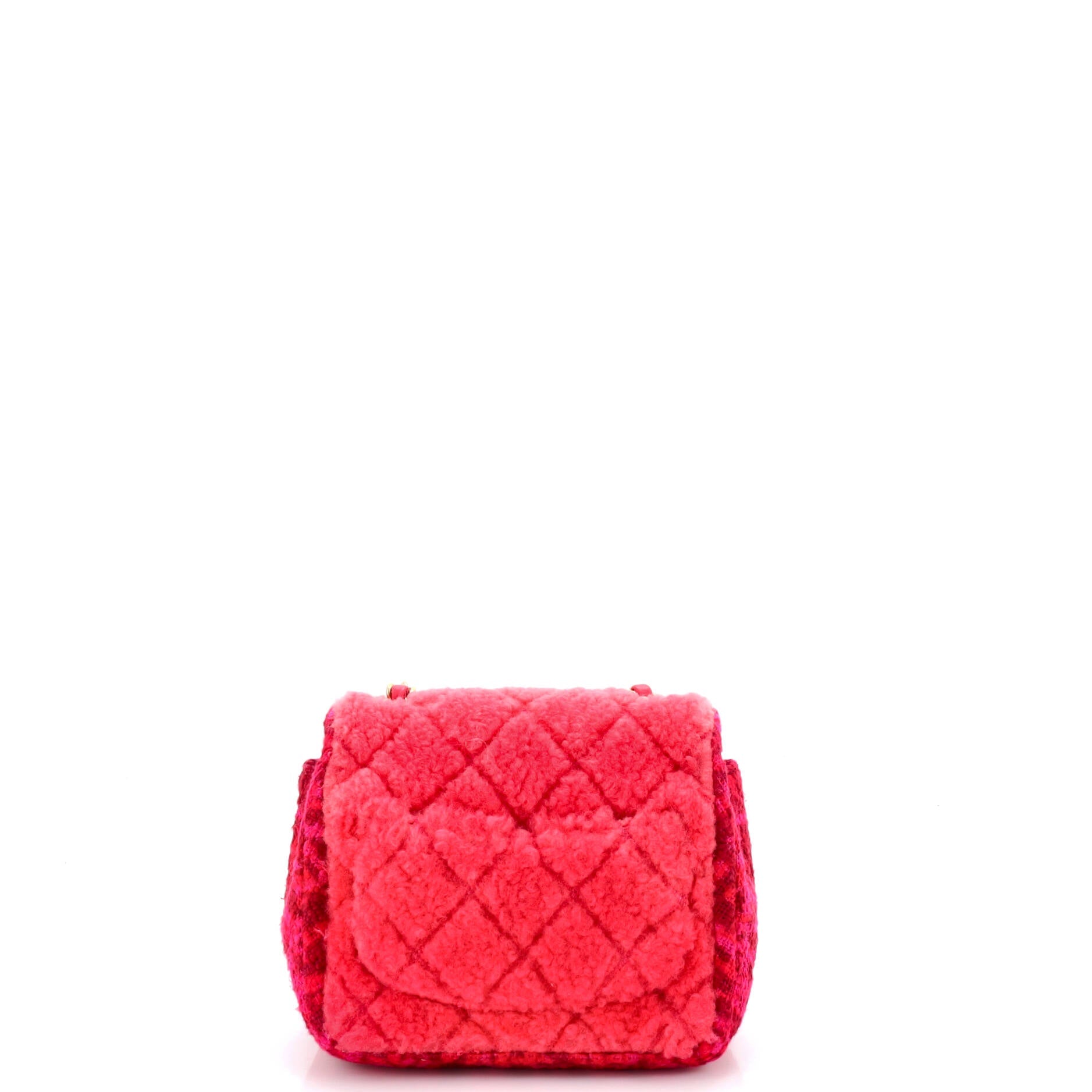 Square Classic Single Flap Bag Quilted Shearling and Tweed Mini