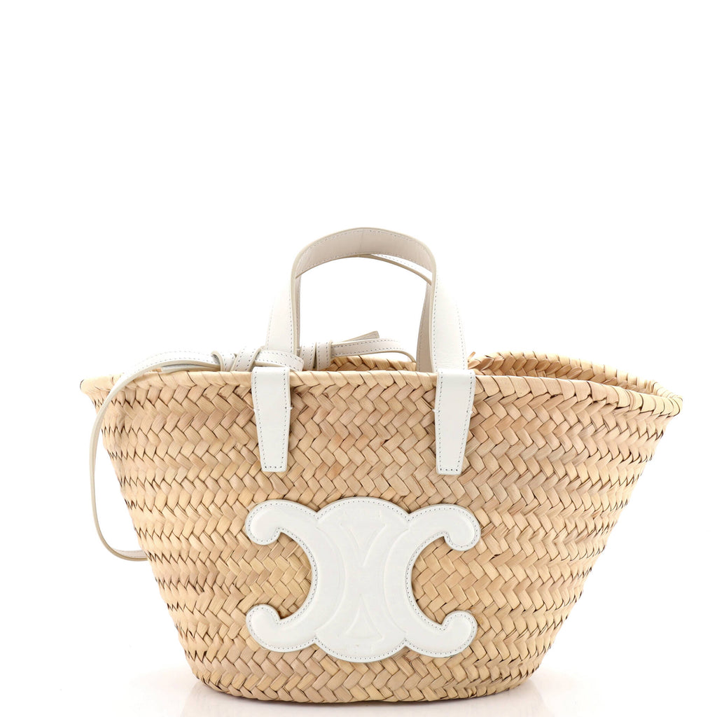 Triomphe Basket Shoulder Bag Raffia with Leather Teen