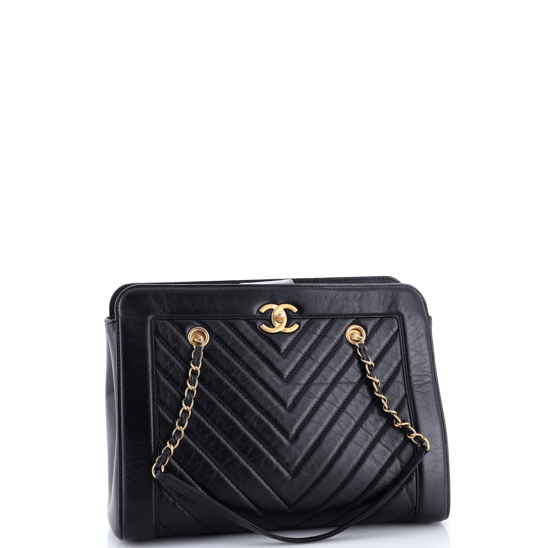 CC Chain Shopping Tote Chevron Calfskin Medium