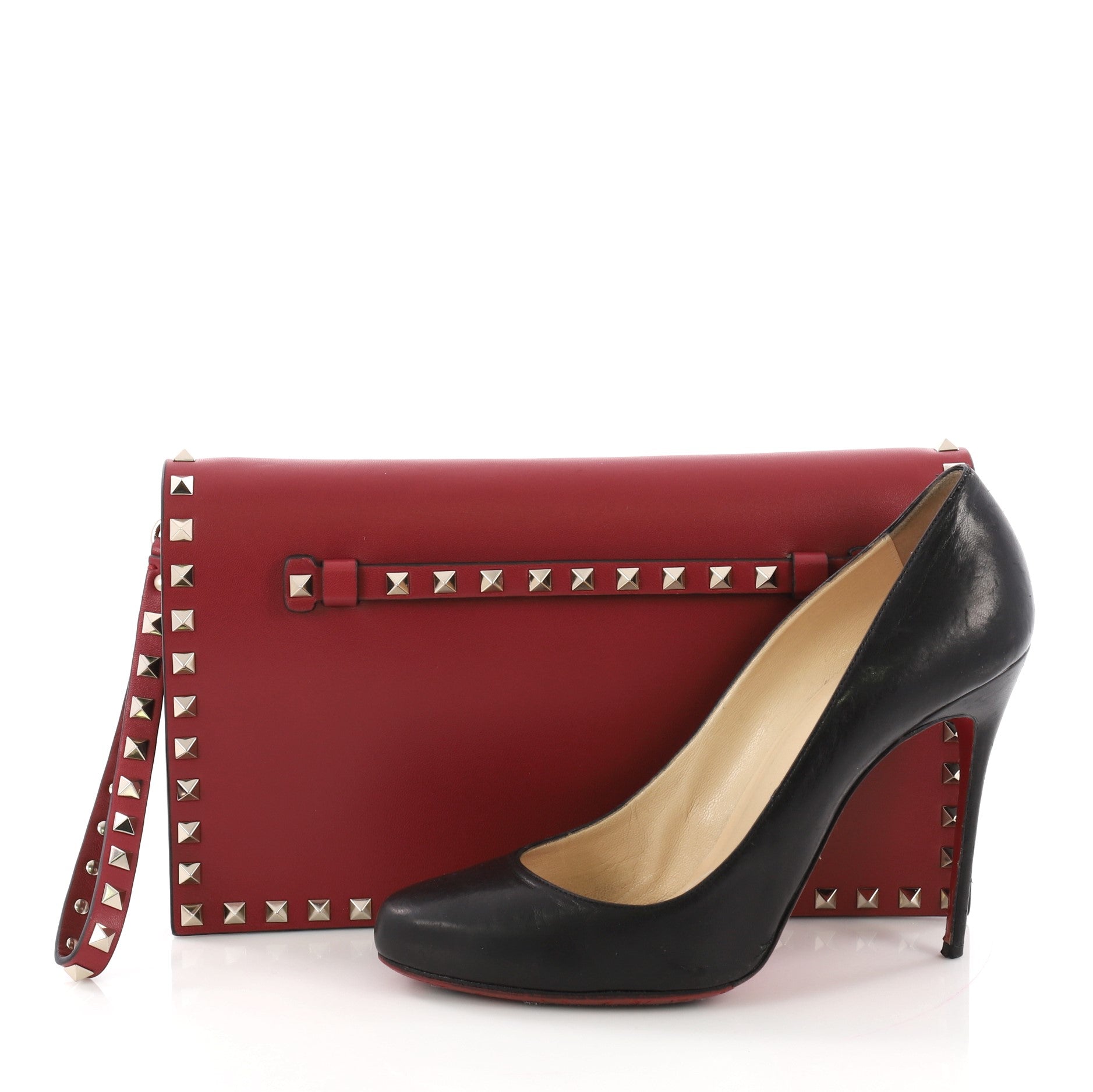 Rockstud Flap Clutch Leather
