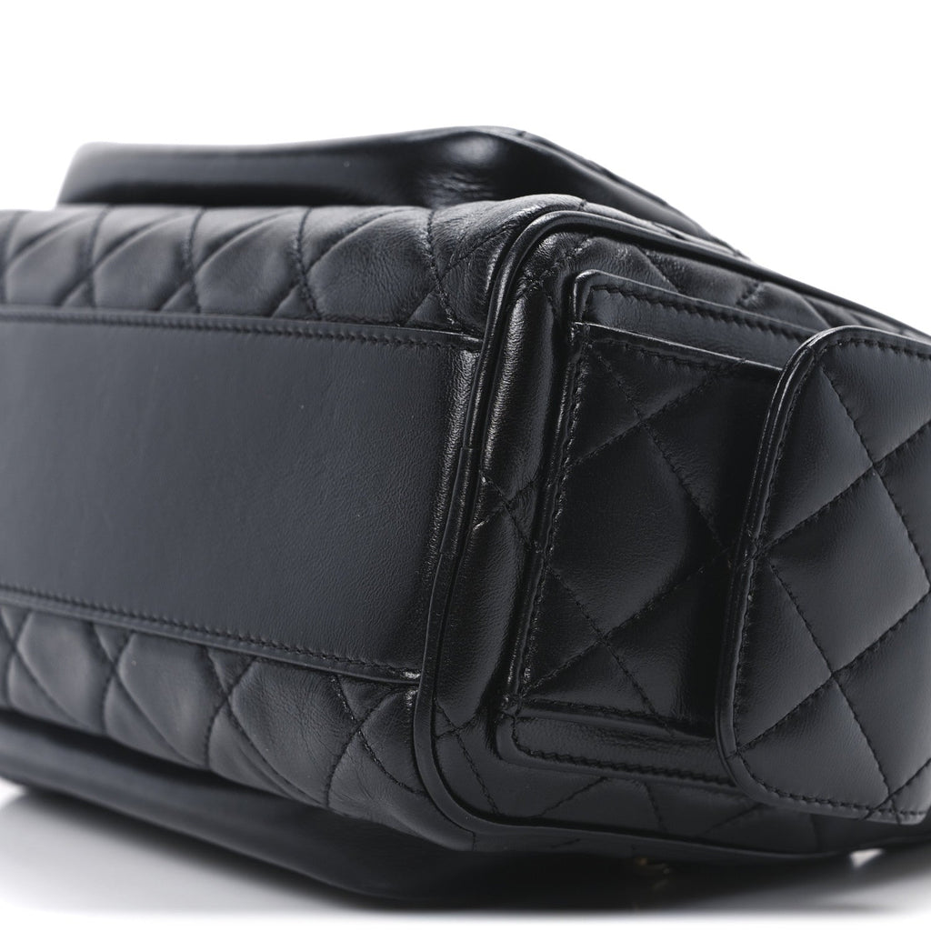 Shiny Crumpled Lambskin Quilted Medium Preppy Pocket Camera Case Black
