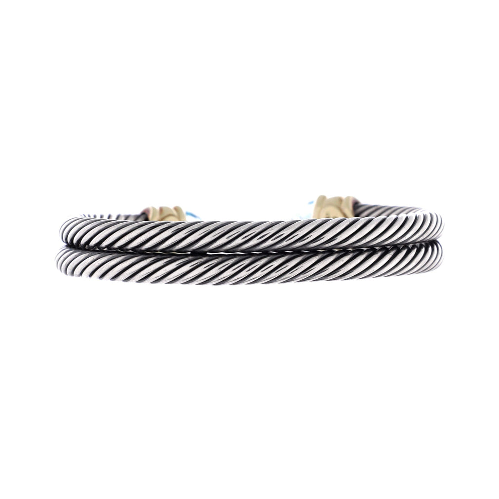Cable Classic Double Row Bracelet Sterling Silver with 14K Yellow Gold and Topaz 10mm