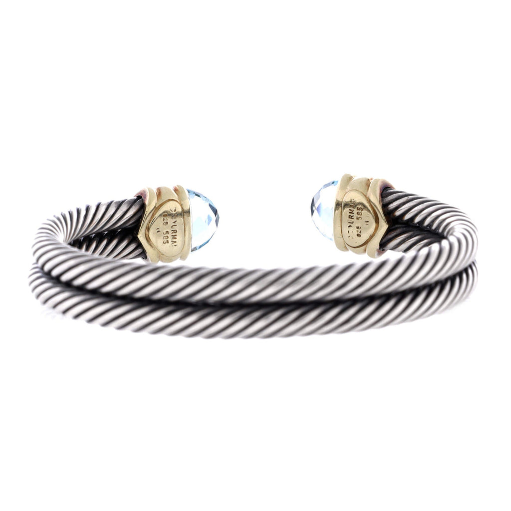 Cable Classic Double Row Bracelet Sterling Silver with 14K Yellow Gold and Topaz 10mm
