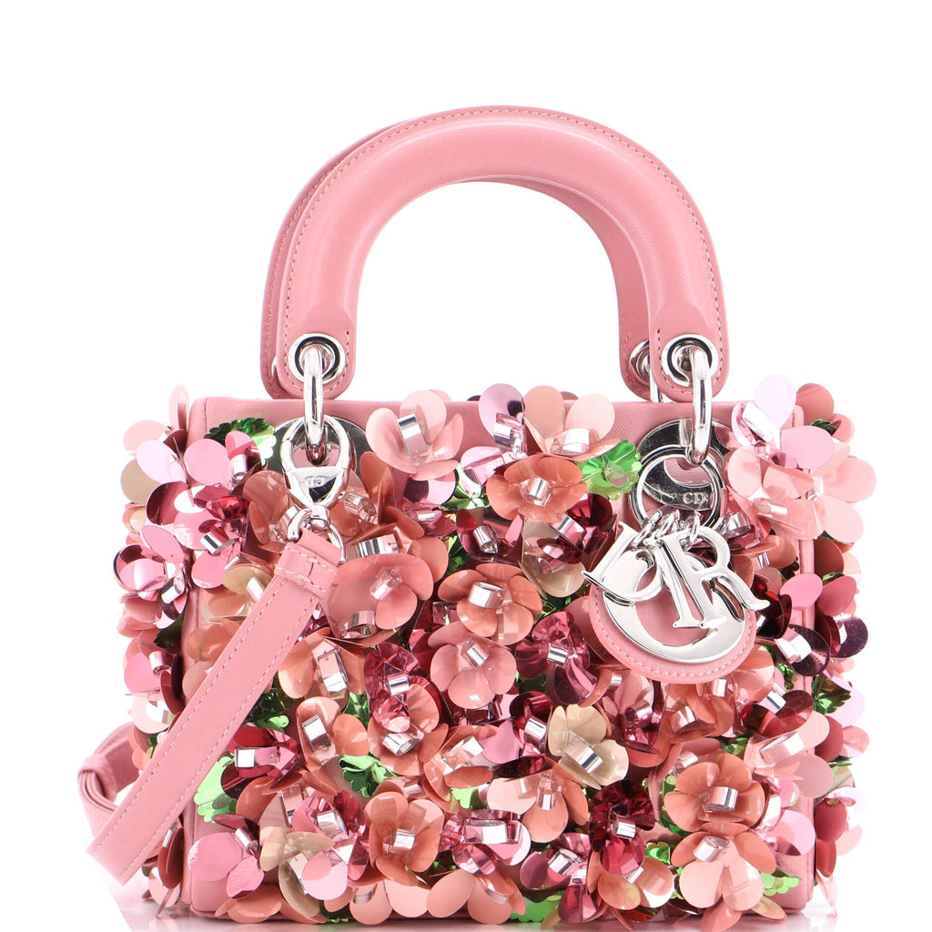 Lady Dior Flower Charm Bag Embellished Leather Mini