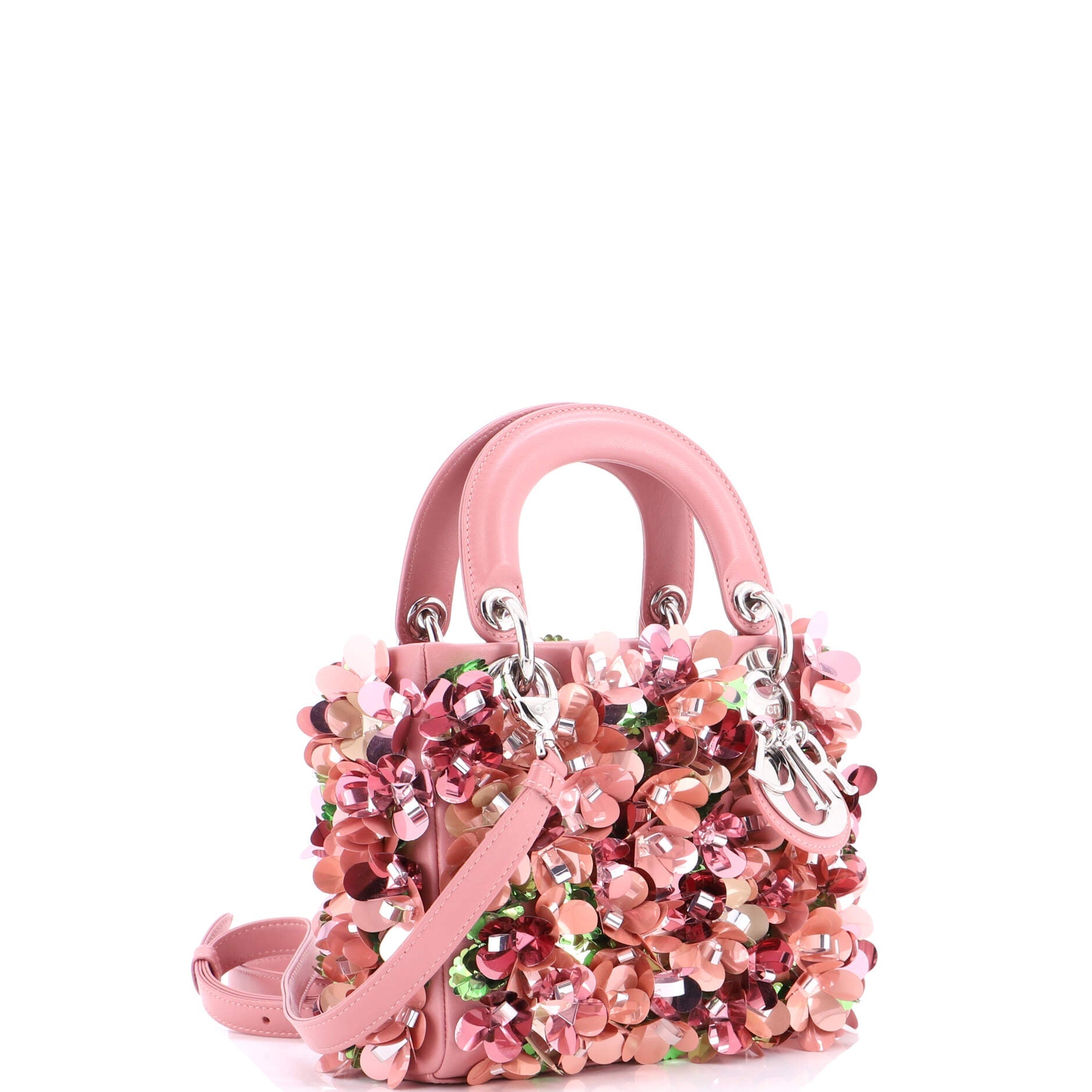Lady Dior Flower Charm Bag Embellished Leather Mini